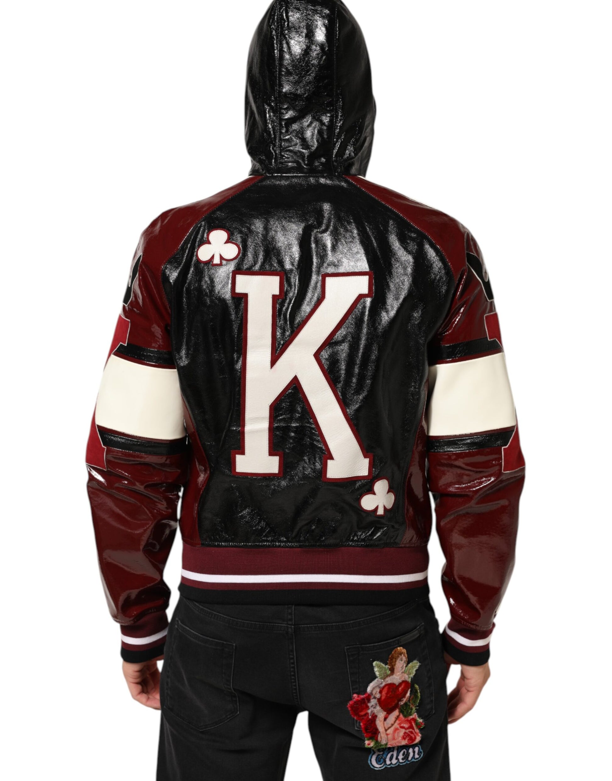 Multicolor Hooded Leather DG King Men Biker Jacket