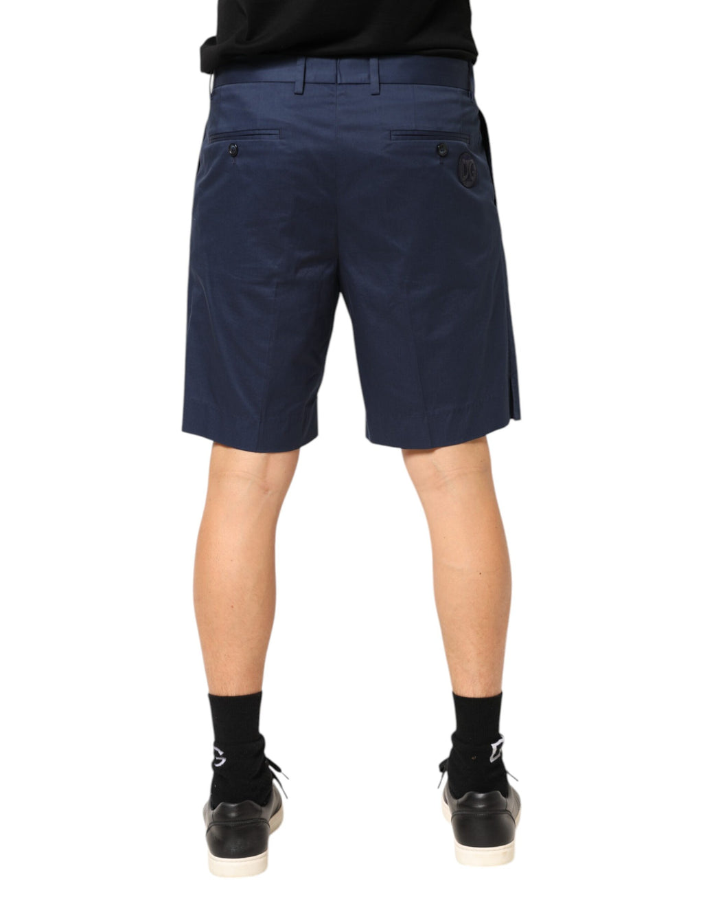 Blue Cotton Stretch Mid Waist Bermuda Shorts