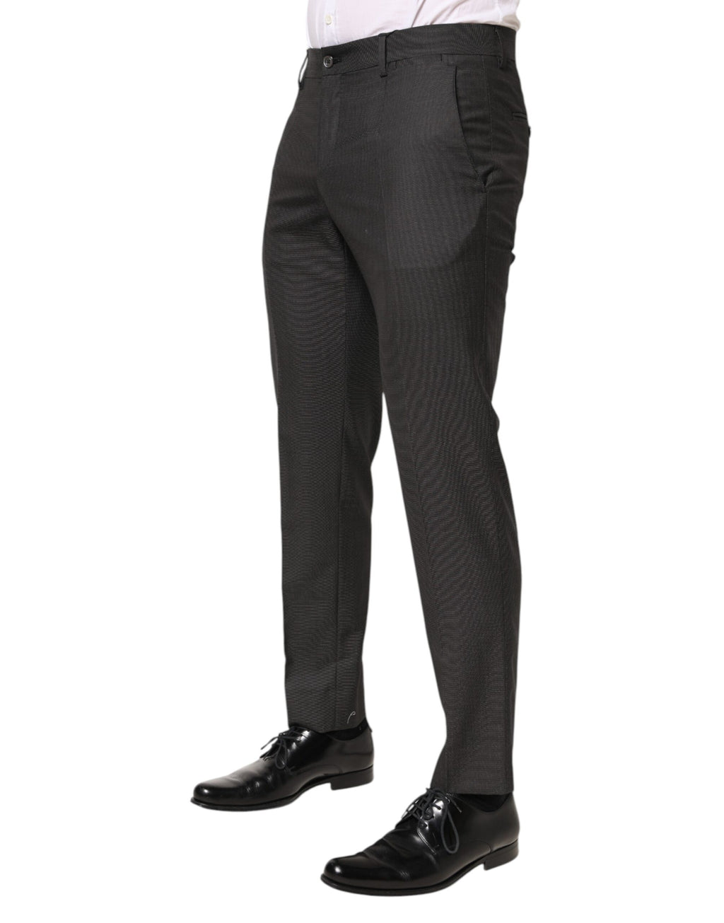 Black Polyester Mid Waist Dress Trouser Pants
