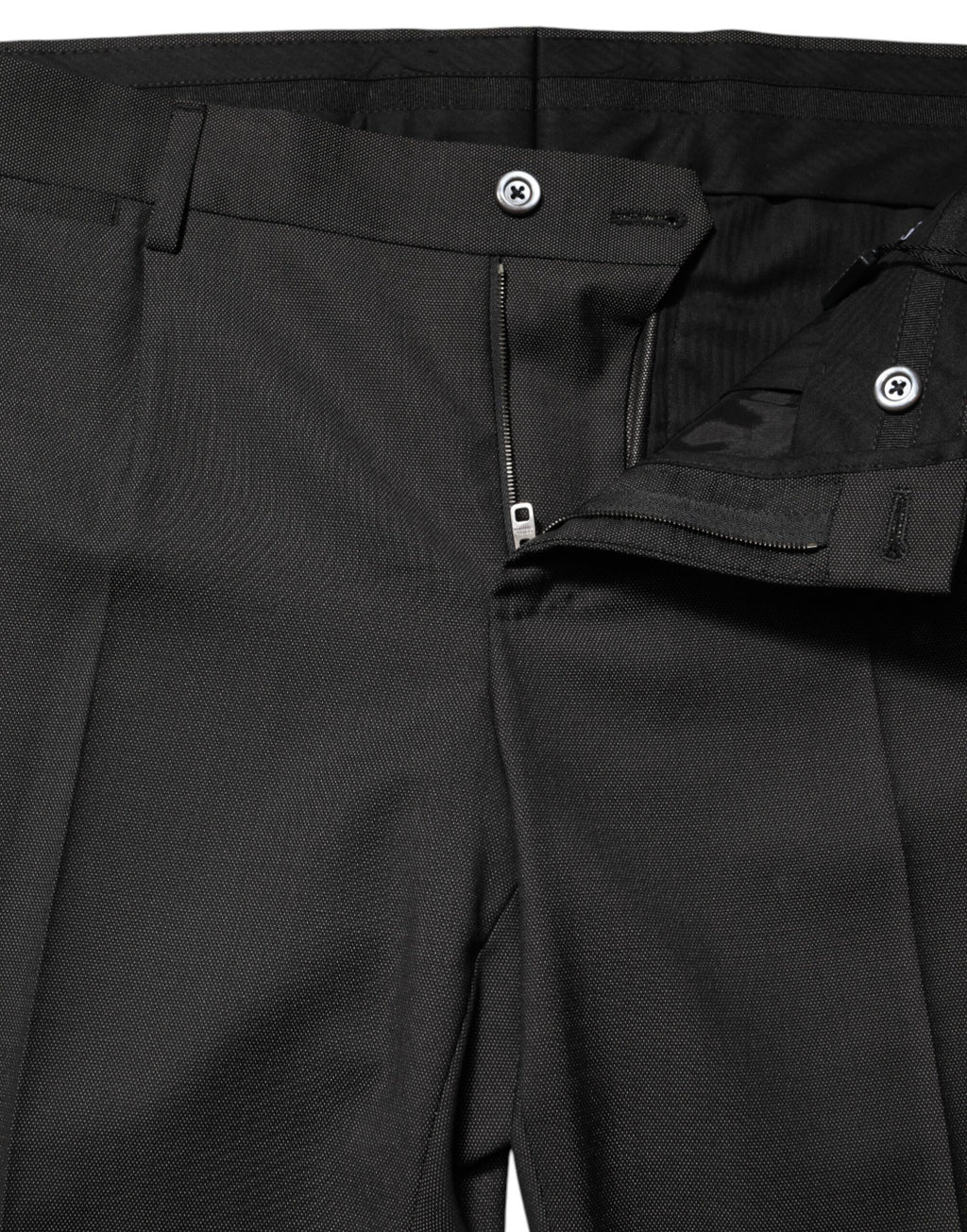 Black Polyester Mid Waist Dress Trouser Pants