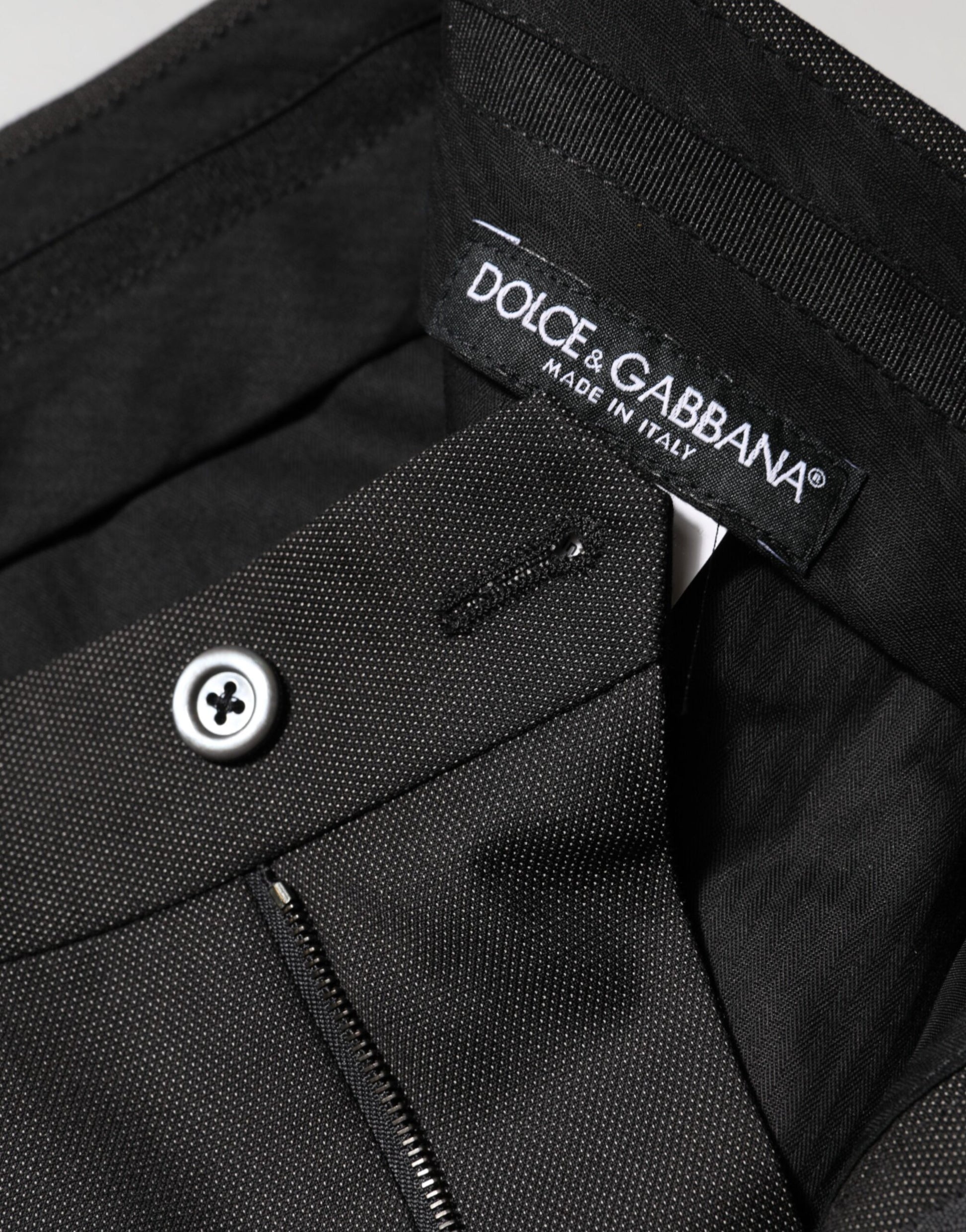 Black Polyester Mid Waist Dress Trouser Pants