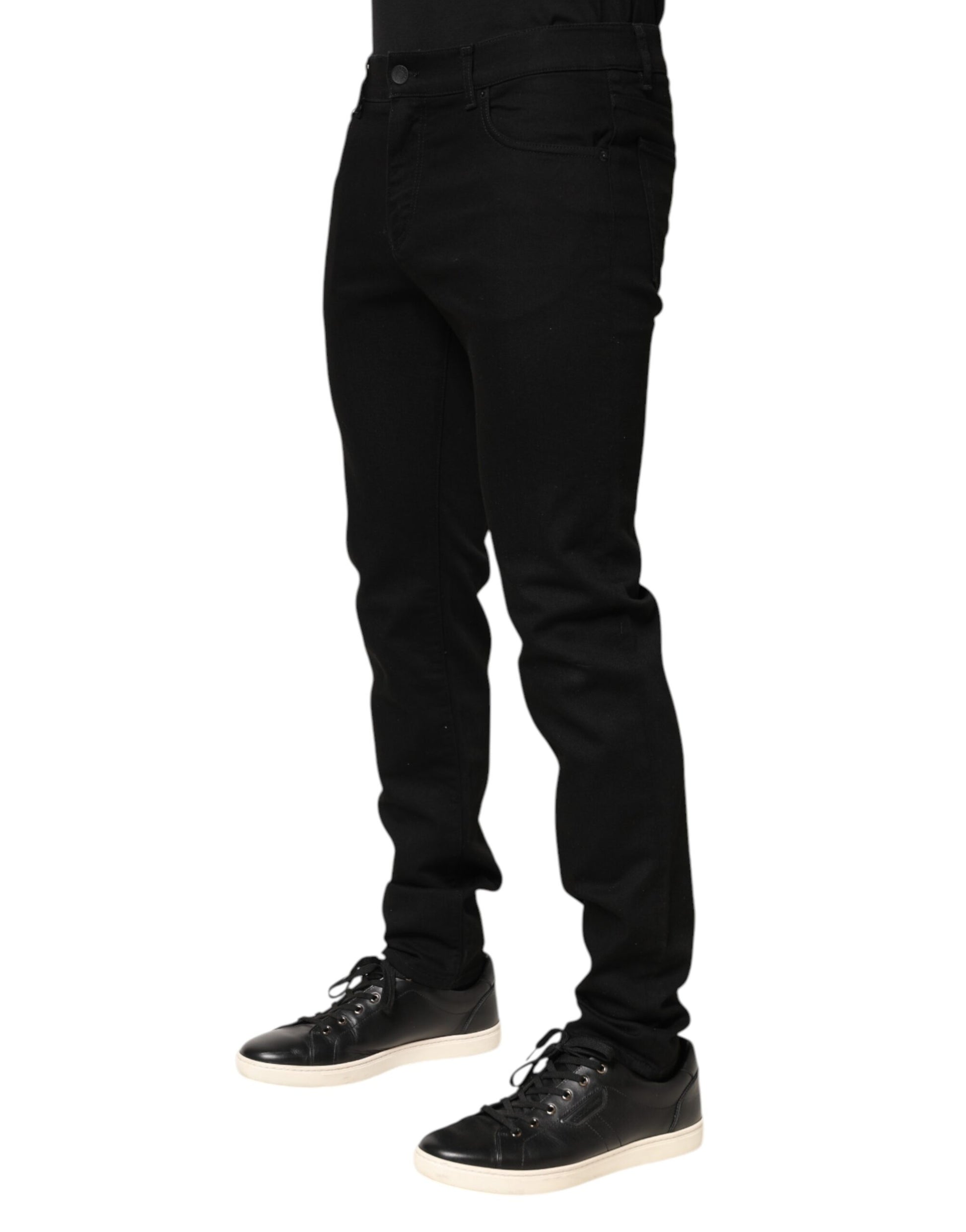 Black Cotton Mid Waist Skinny Men Denim Jeans