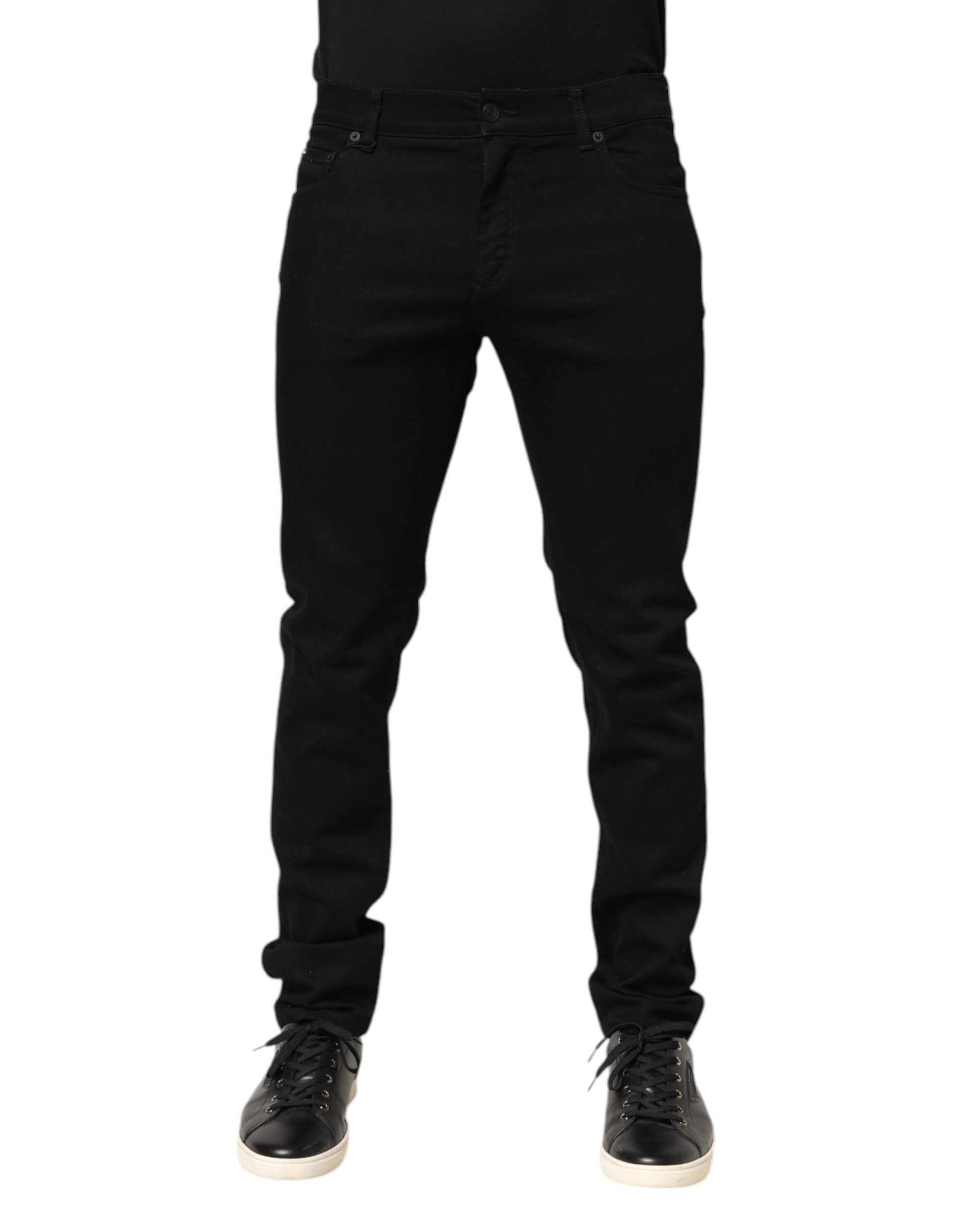 Black Cotton Mid Waist Skinny Men Denim Jeans