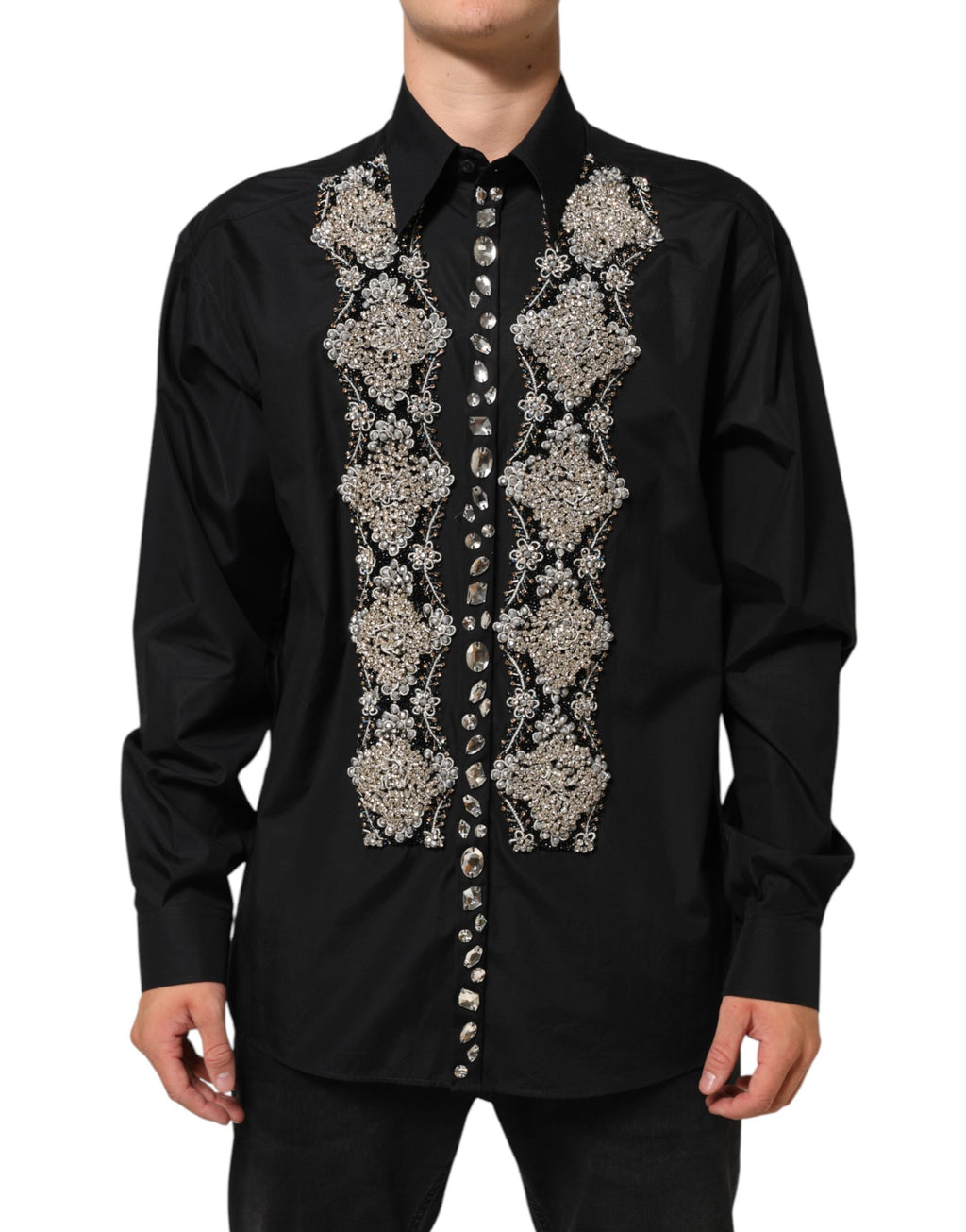 Black Embroidered Dress Men Formal Shirt
