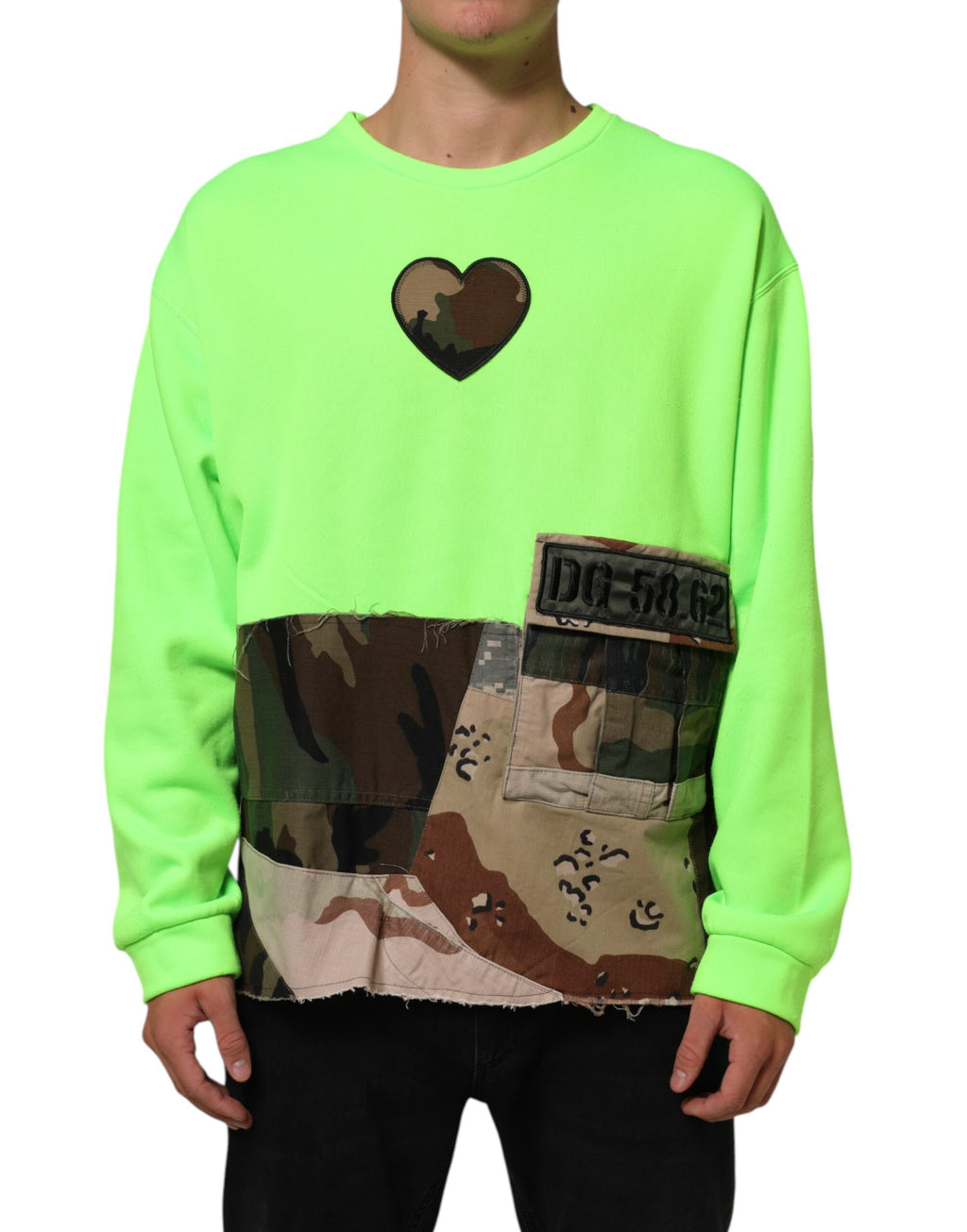 Green Patchwork Heart Men Sweatshirt Sweater