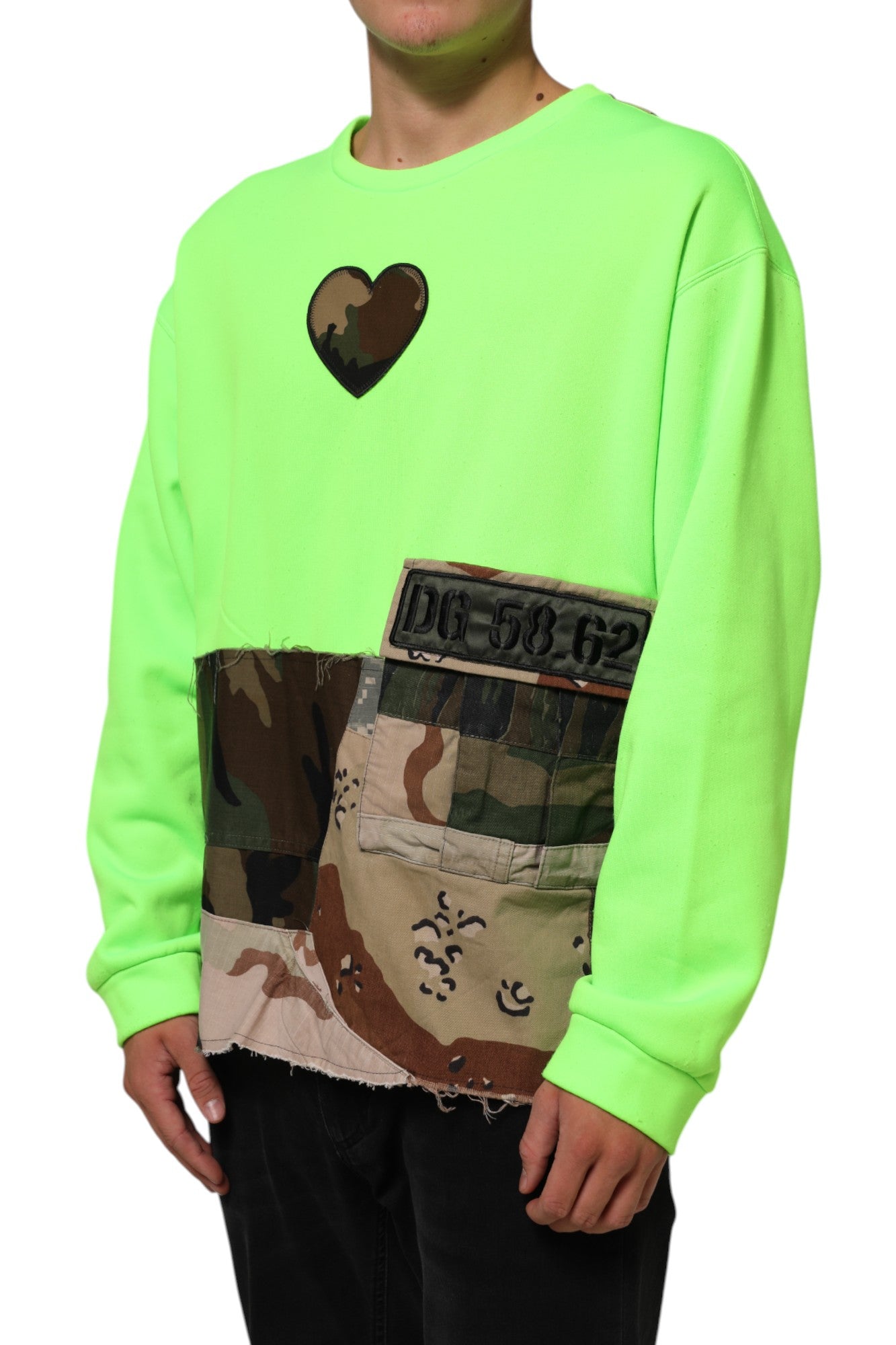 Green Patchwork Men Sweatshirt Sweater