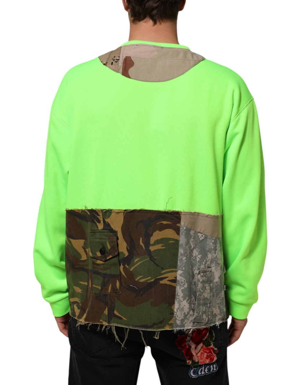 Green Patchwork Men Sweatshirt Sweater