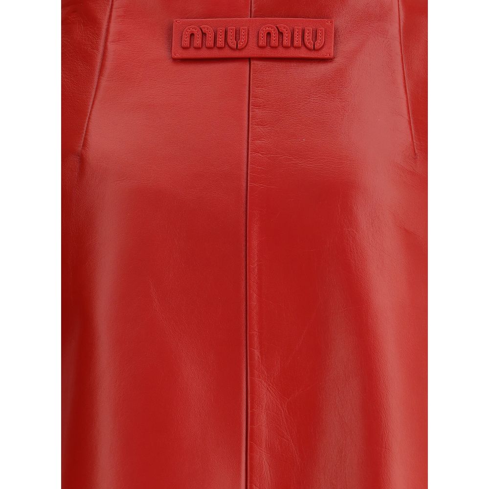 Red Lamb Leather Mini Skirt