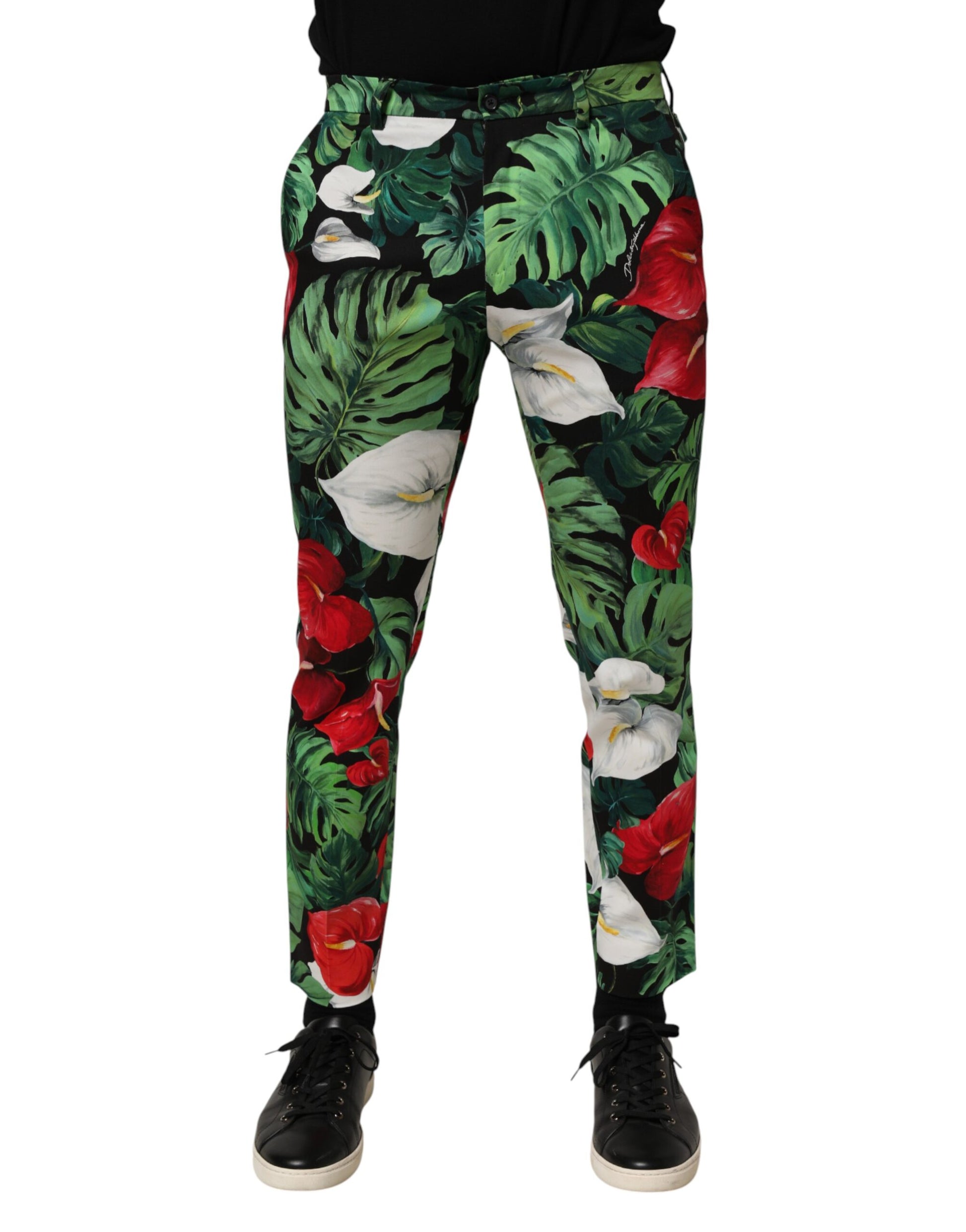 Multicolor Floral Print Cotton Tapered Pants