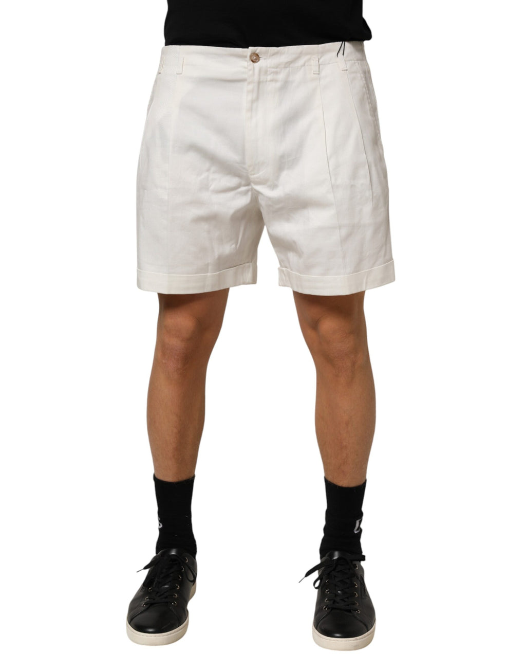 White Cotton Mid Waist Men Bermuda Shorts