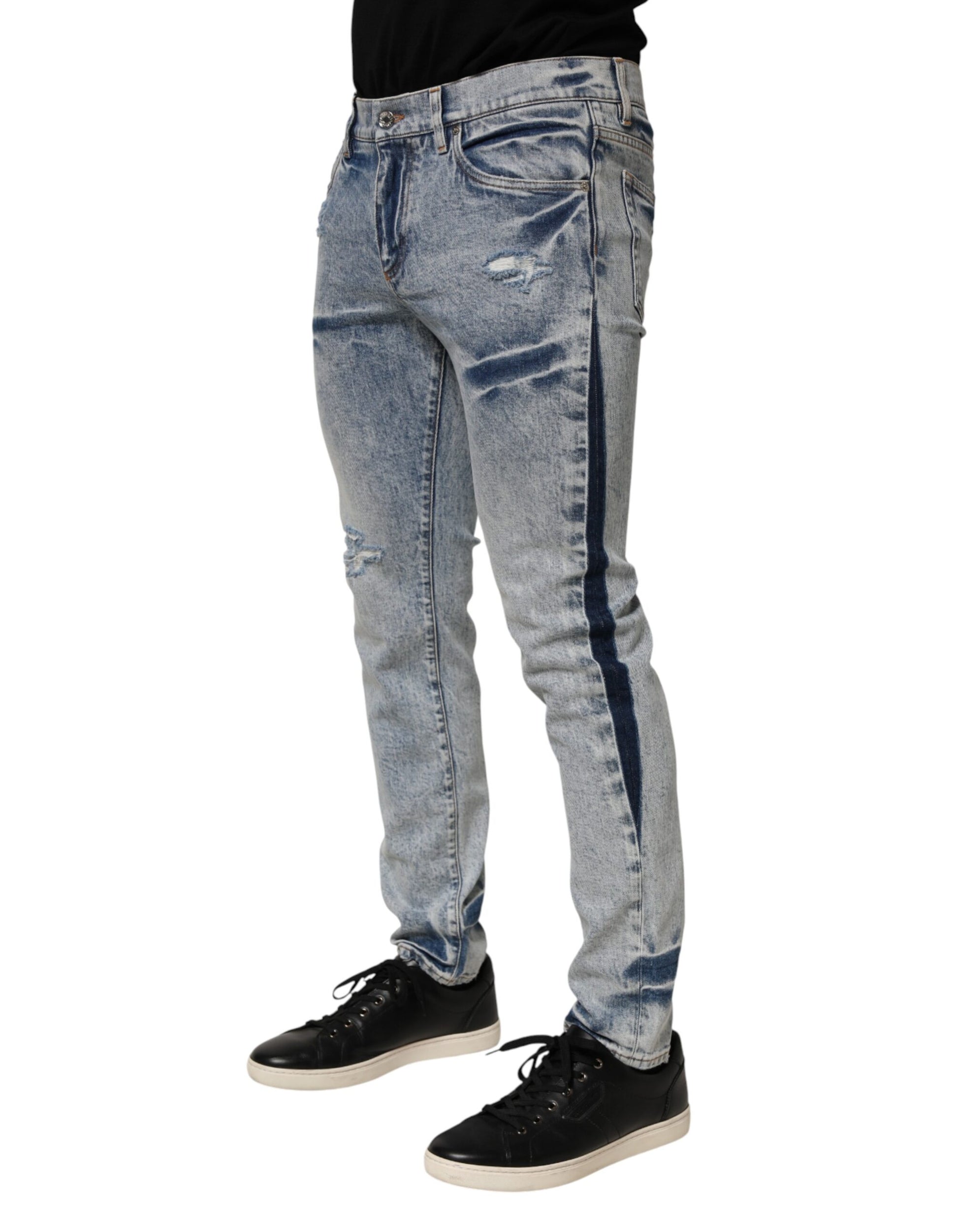 Blue Tattered Cotton Slim Fit Men Denim Jeans