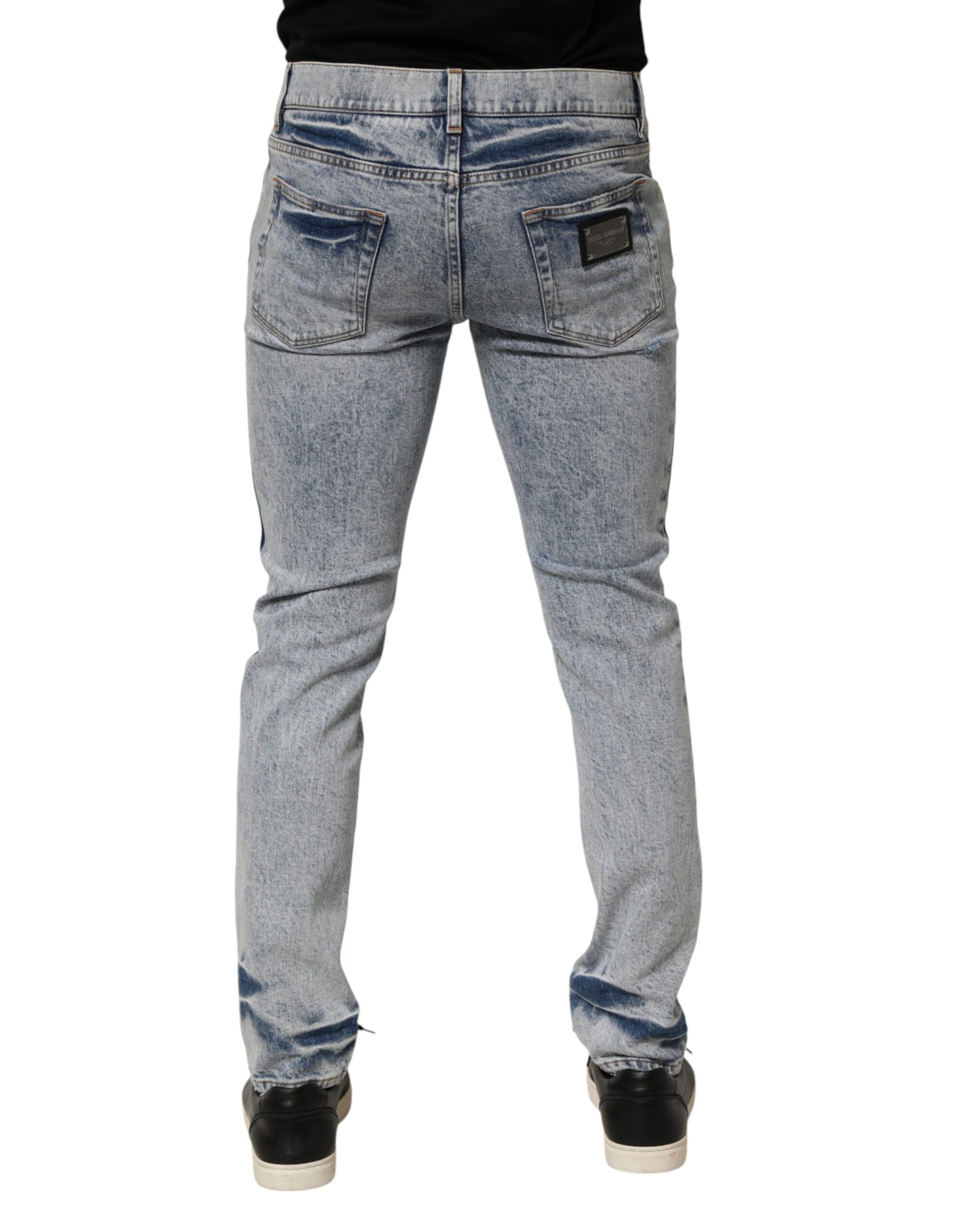 Blue Tattered Cotton Slim Fit Men Denim Jeans