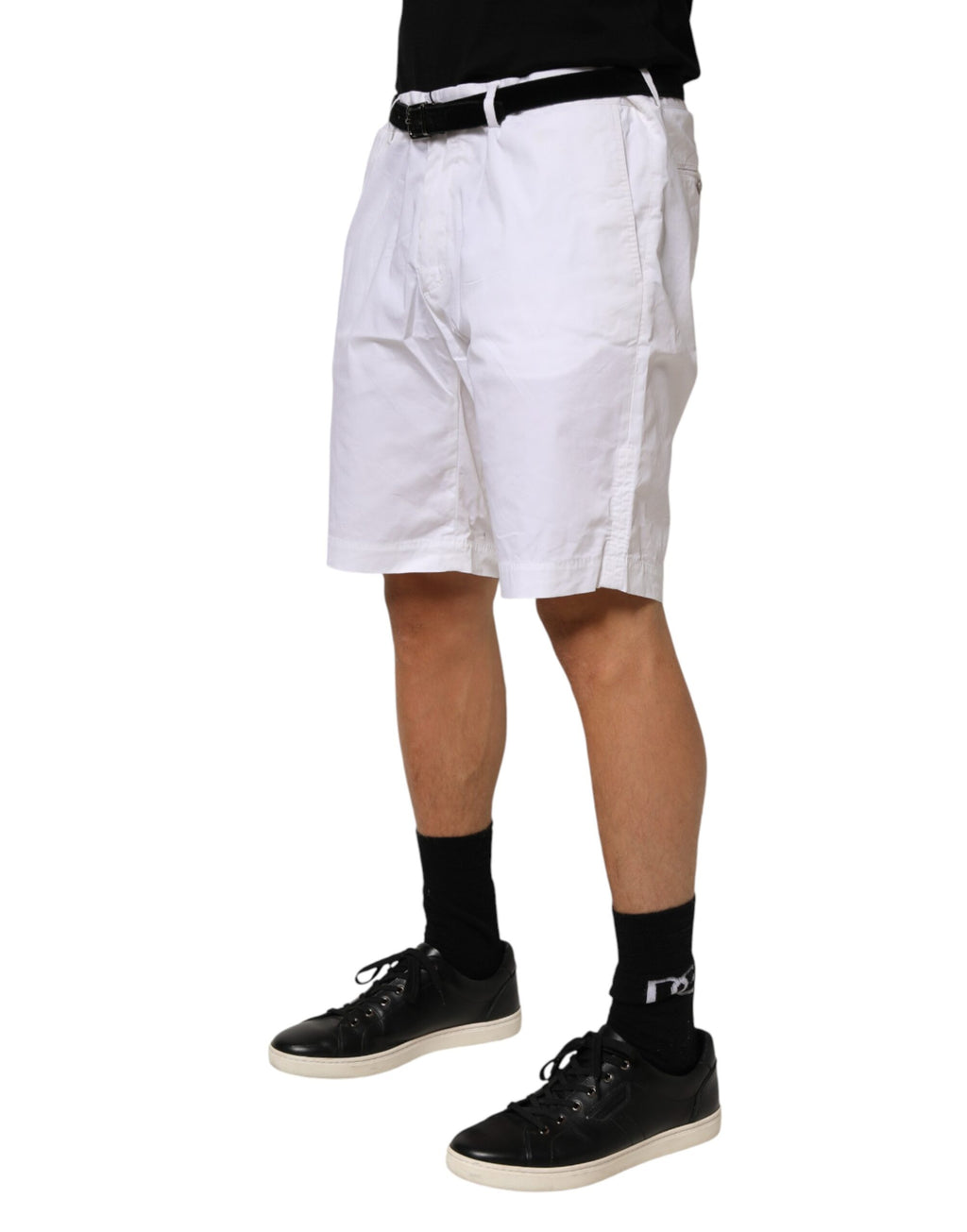 White Cotton Stretch Men Bermuda Pants