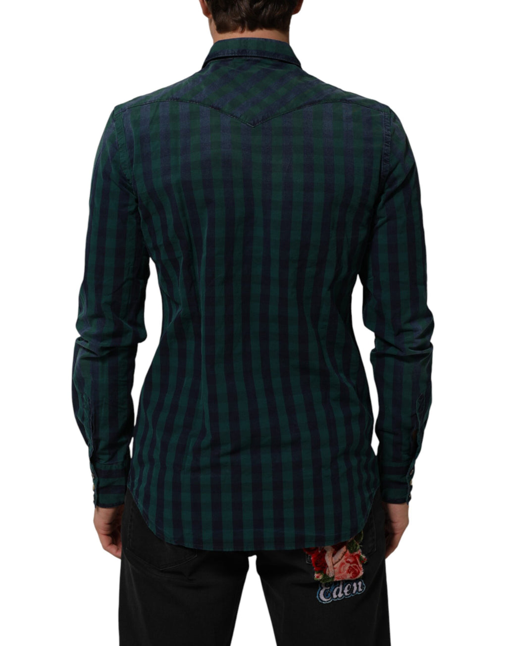 Green Checkered Cotton Button Down Long Sleeves Shirt