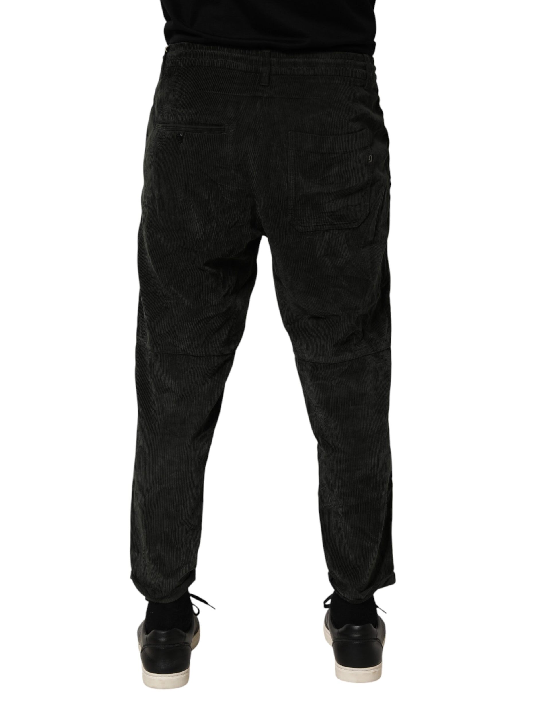 Black Mid Waist Cropped Corduroy Men Trouser Pants