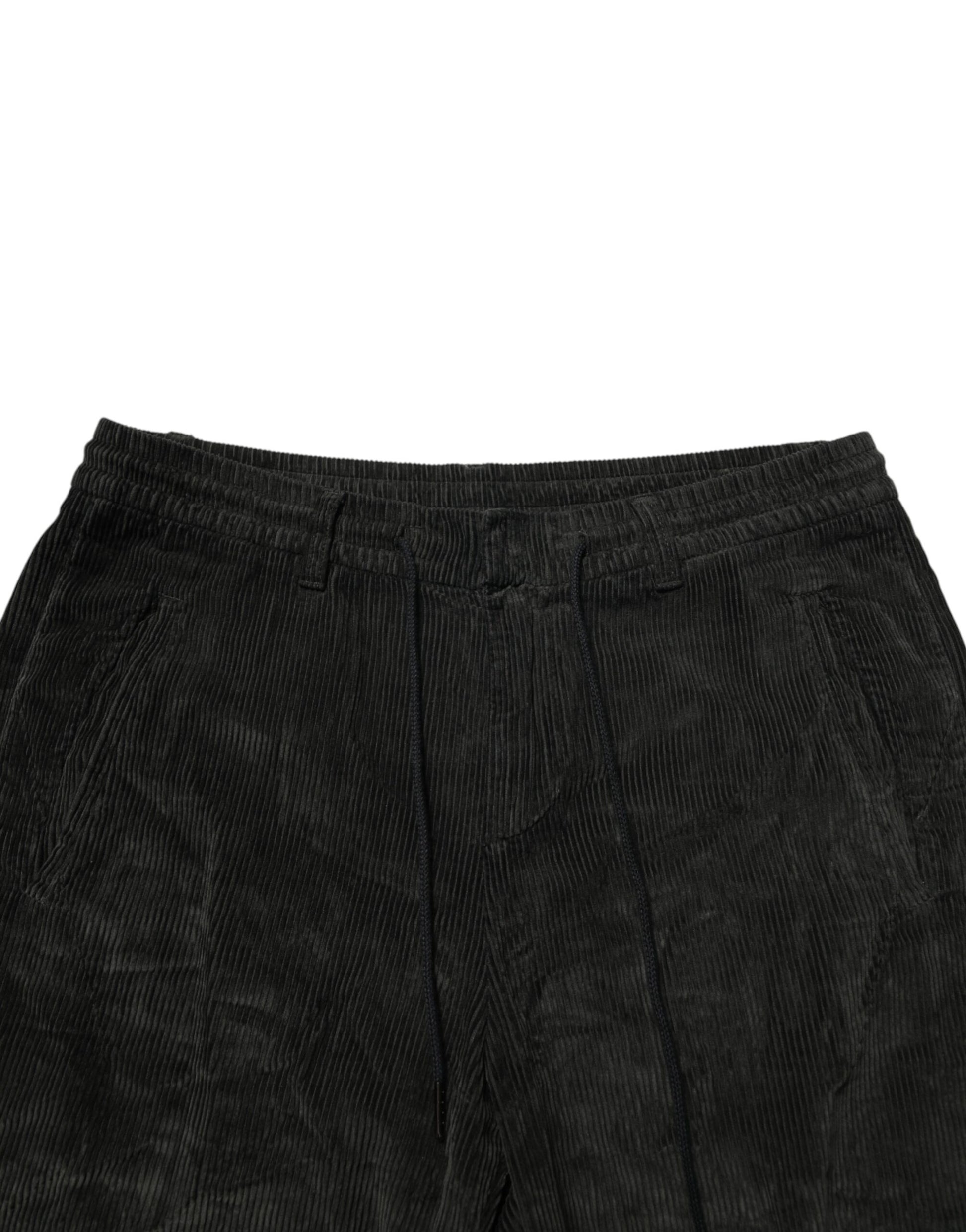 Black Mid Waist Cropped Corduroy Men Trouser Pants