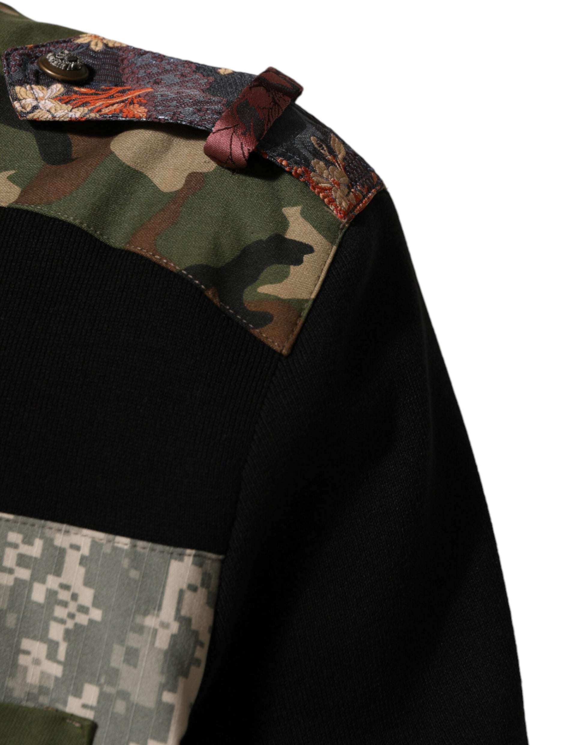 Black Patchwork Crew Neck Pullover Sweater