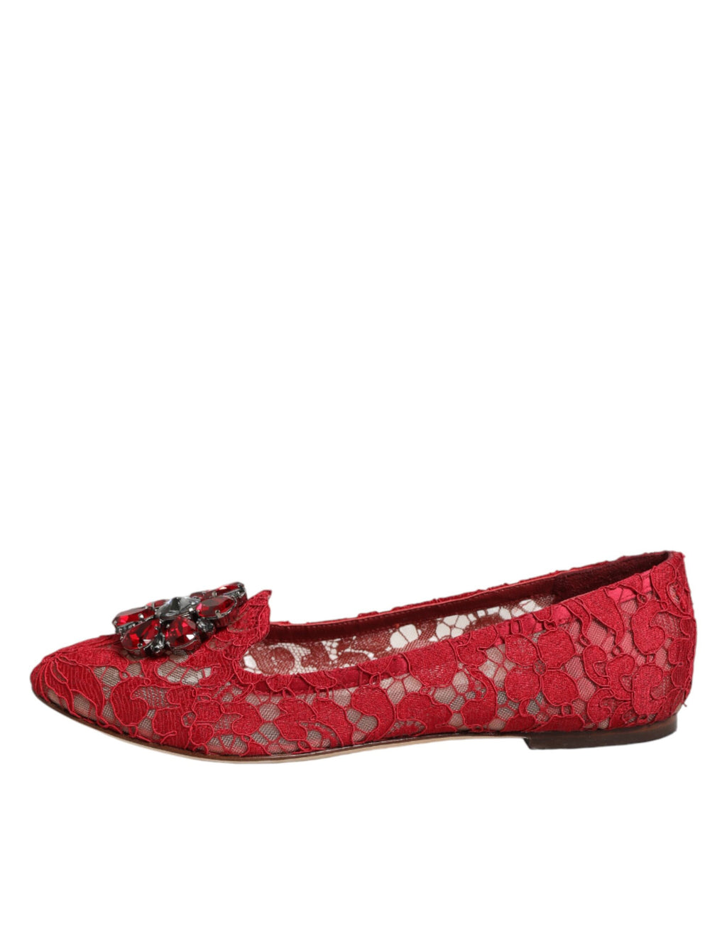 Red Lace Crystal Ballet Flats Loafers Shoes