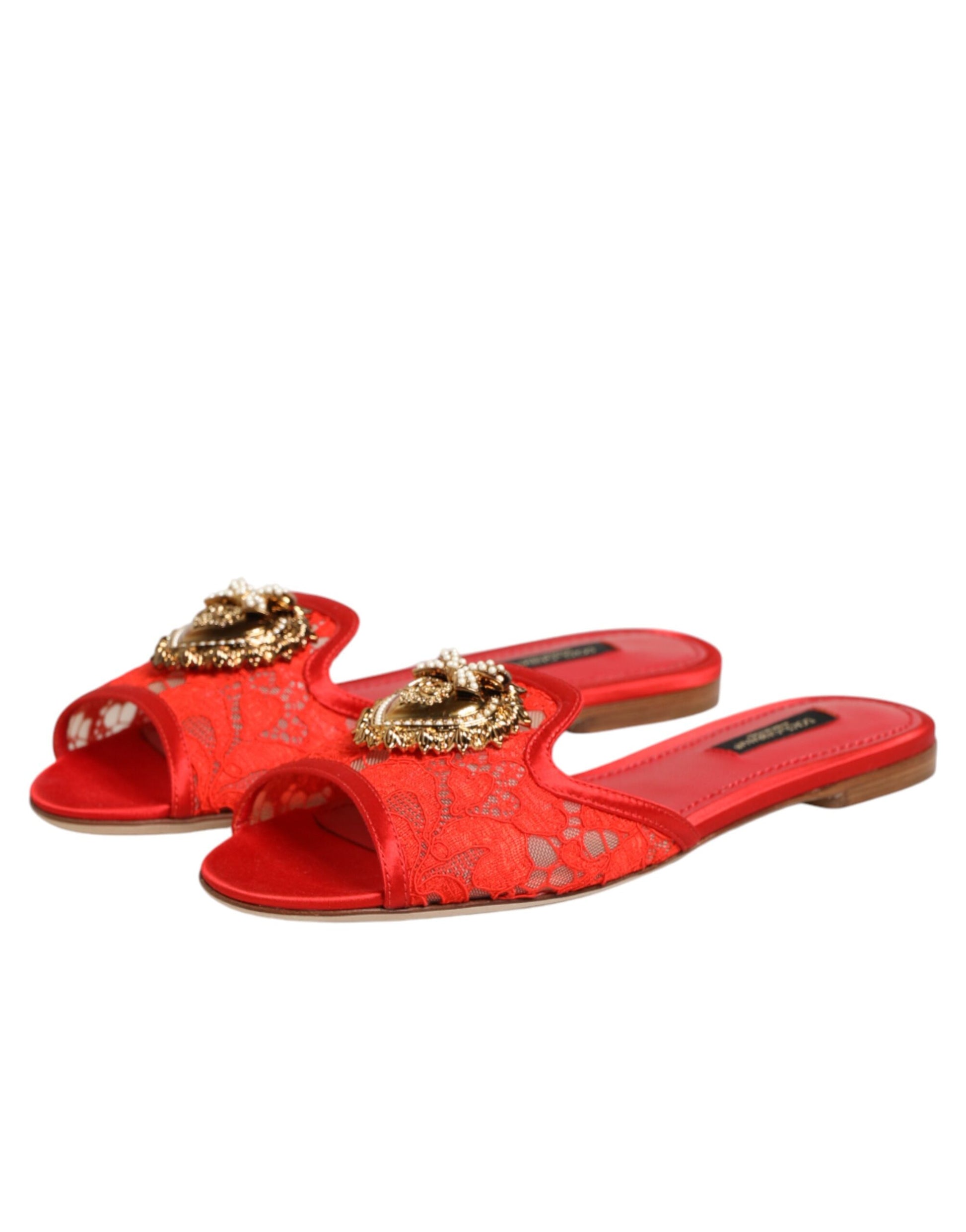 Red Devotion Lace Flats Slip On Sandals Shoes