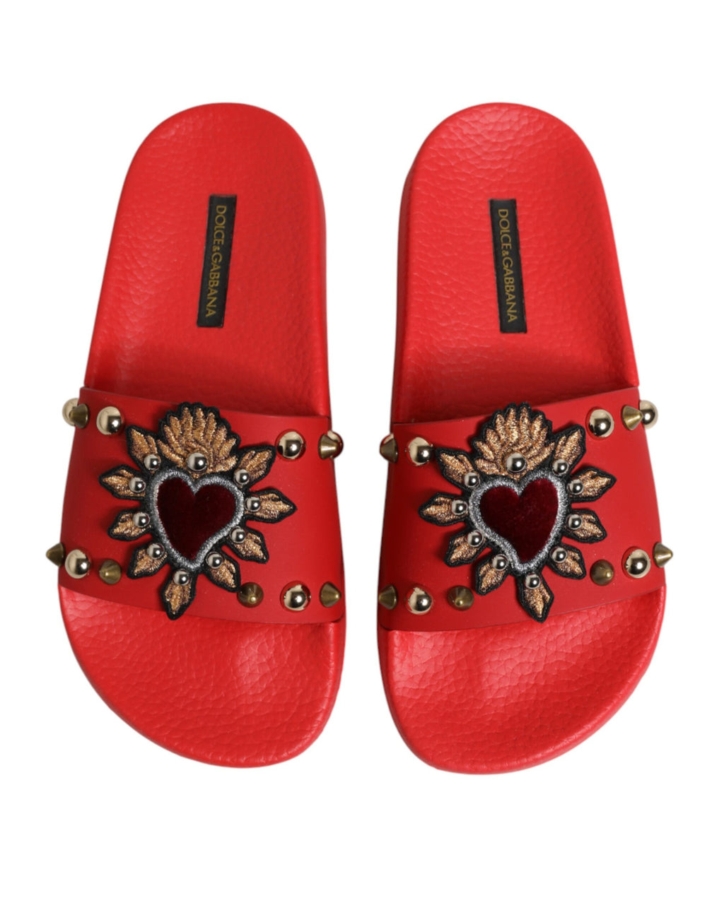 Red Sacred Heart Stud Slides Beachwear Shoes