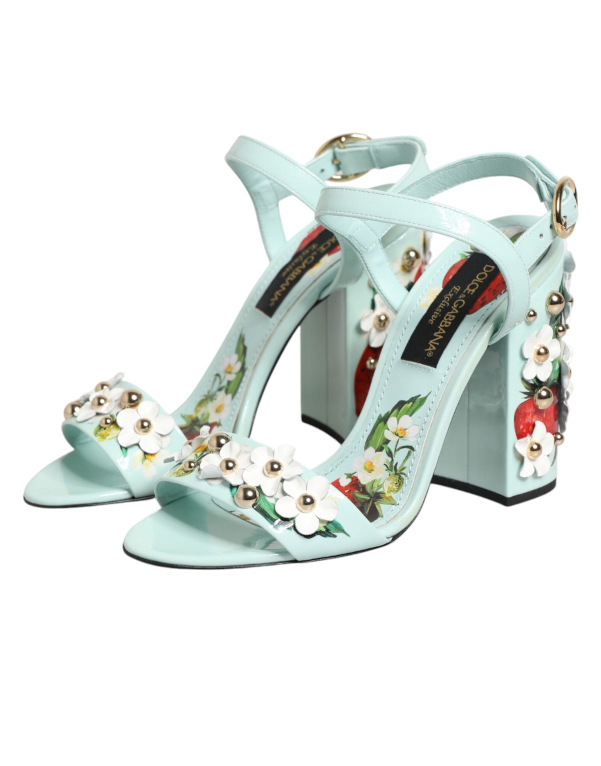 Mint Green Floral Studs Heels Sandals Shoes