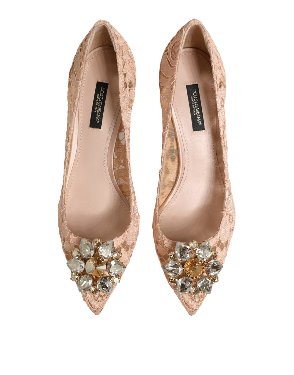 Beige Taormina Lace Crystal Heel Pumps Shoes