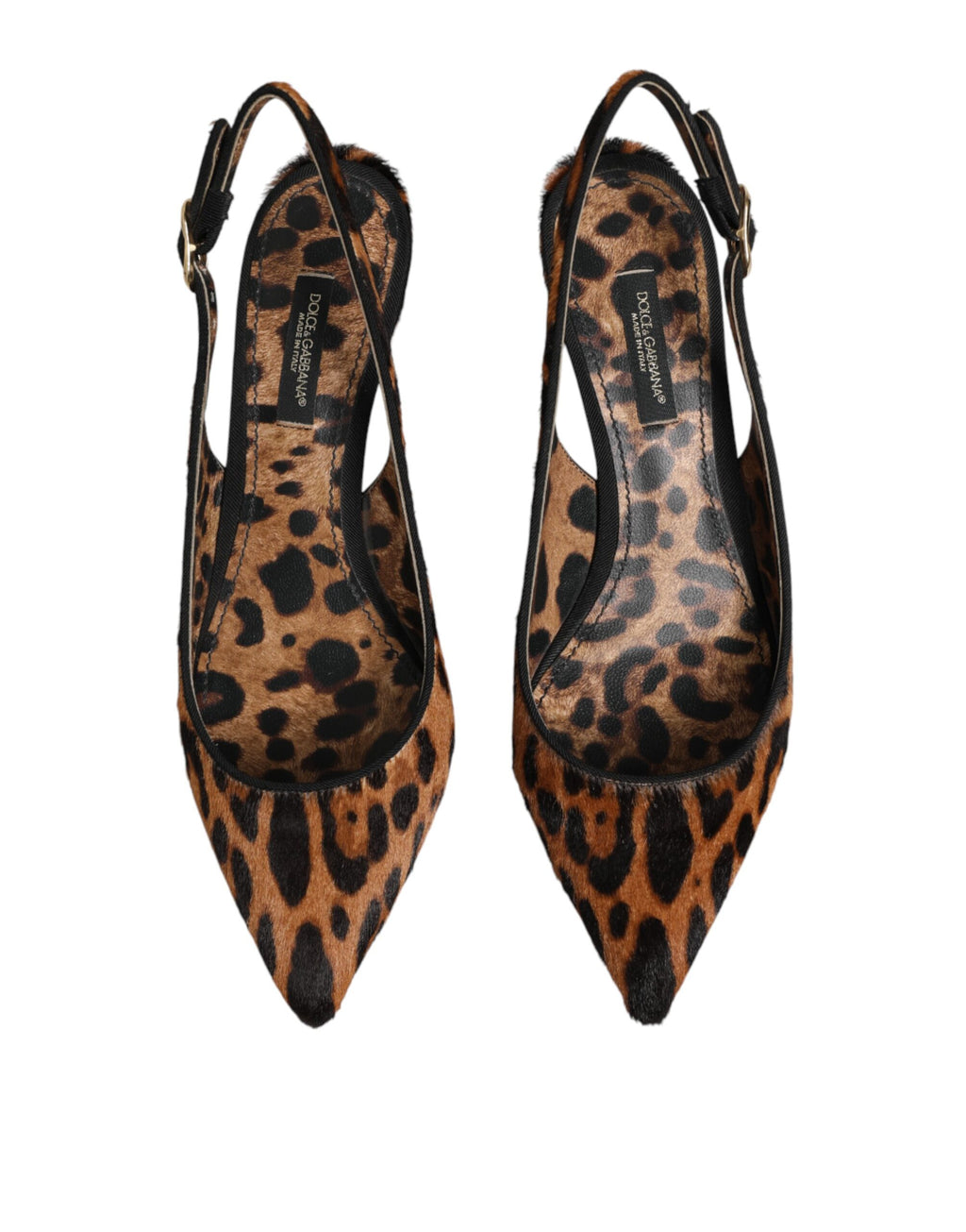 Brown Leopard Calfskin Fur Slingbacks Shoes