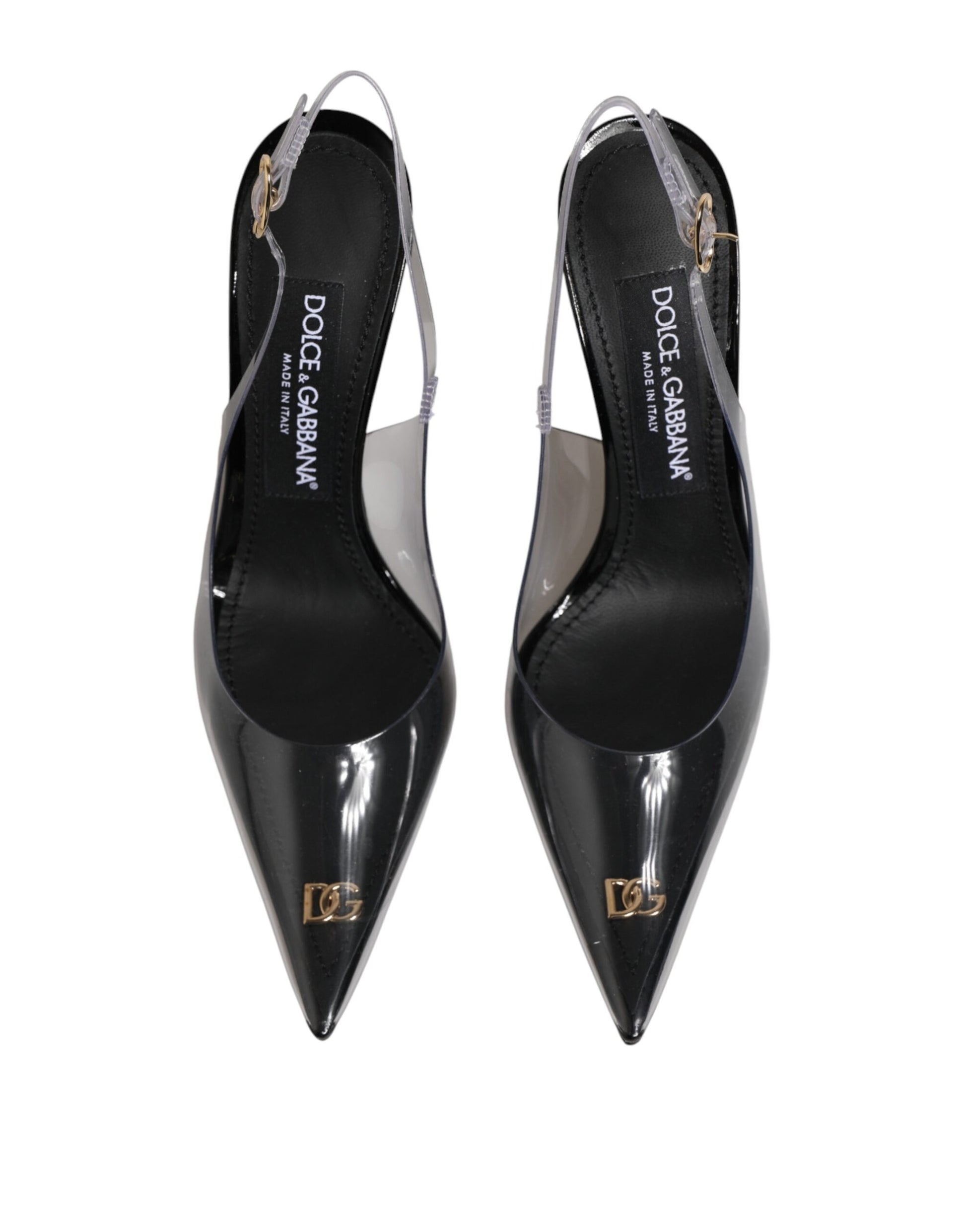 Black Leather Clear PVC Slingback Pumps Shoes