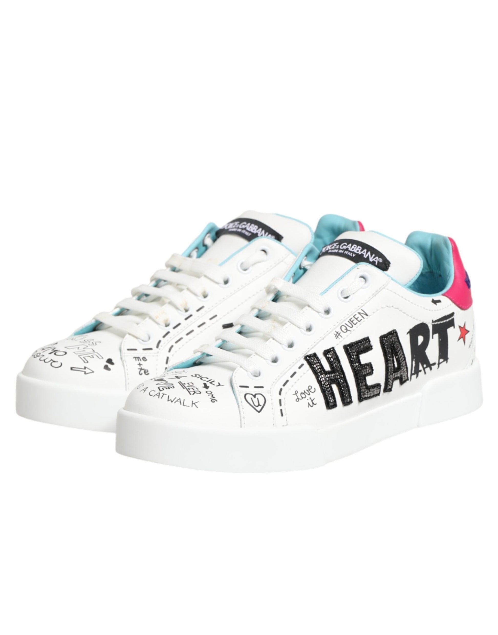 White Leather Graffiti Low Top Sneakers Shoes