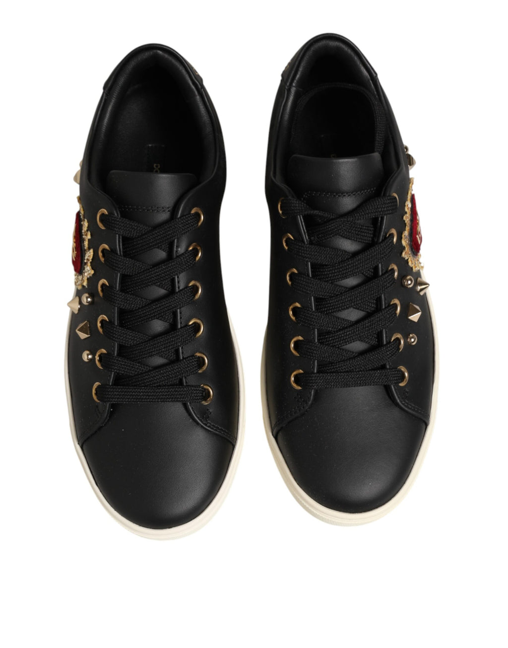 Black Leather Sacred Heart Sneakers Shoes