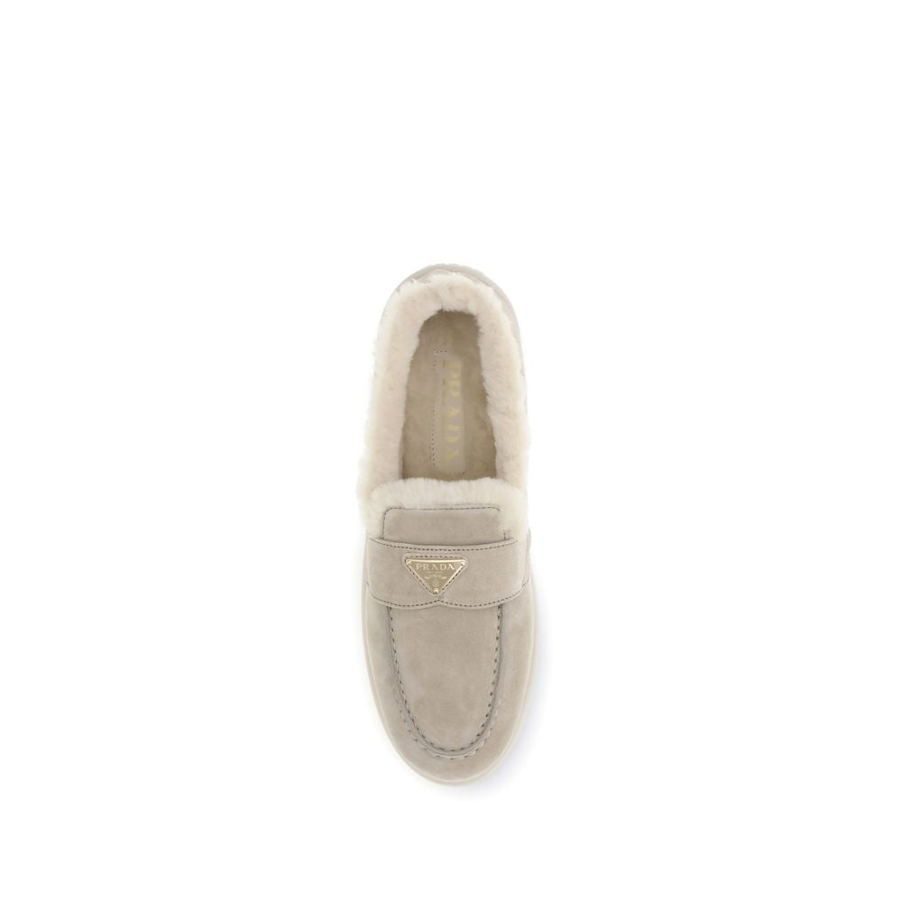 Beige Leather Slip-On Loafers