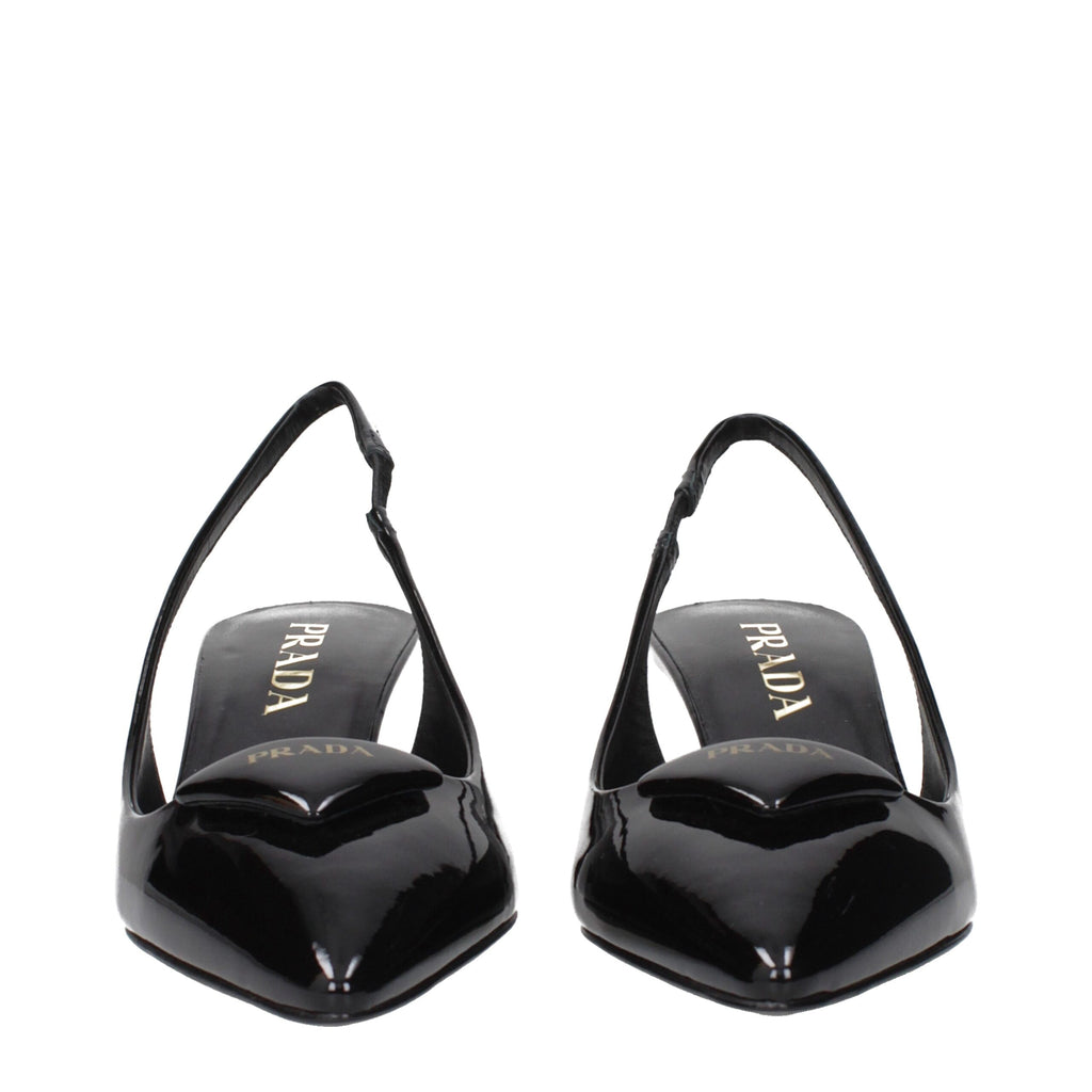 Black Leather Mid Heel Pumps