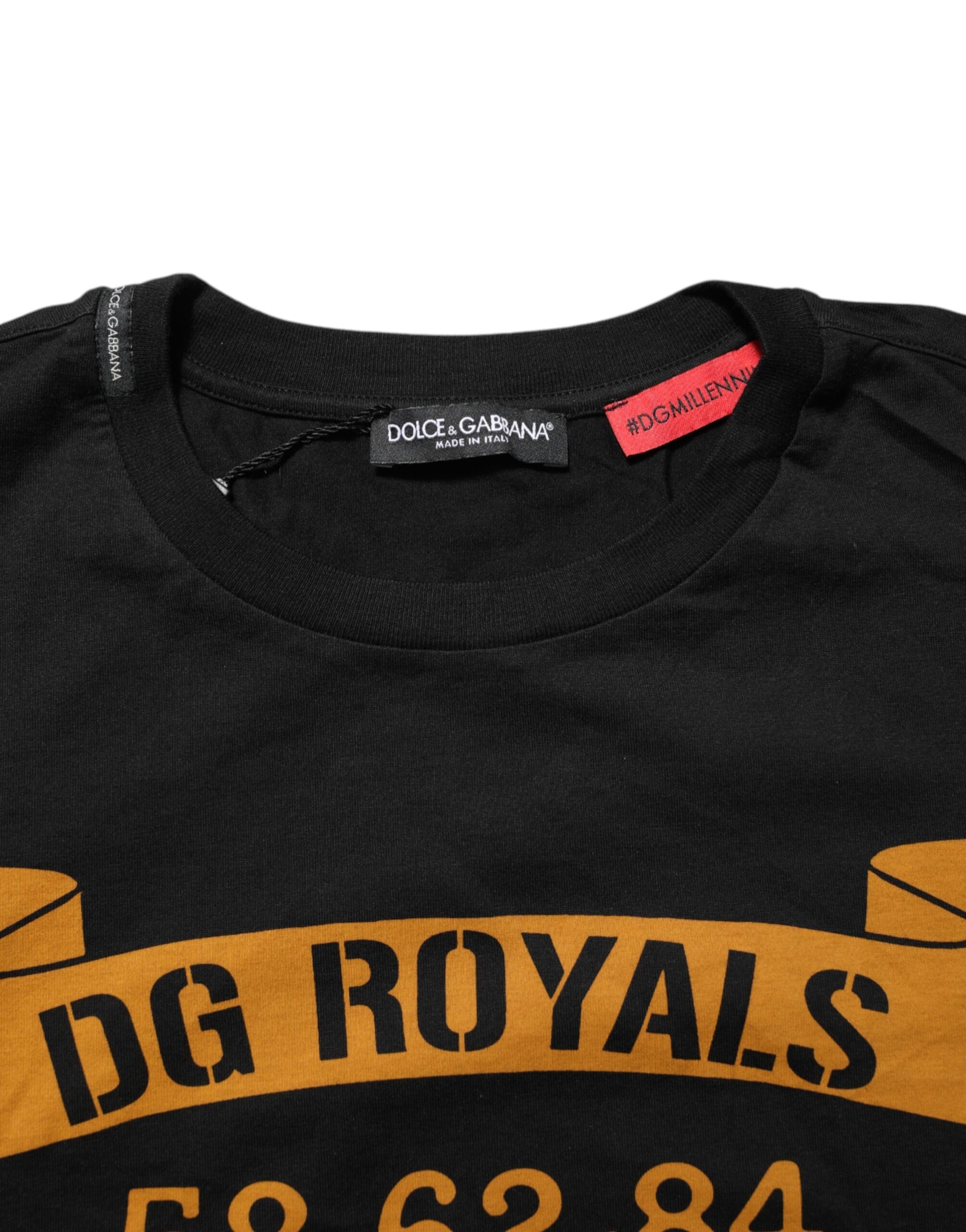 Black DG Royals Cotton Crew Neck Men T-shirt