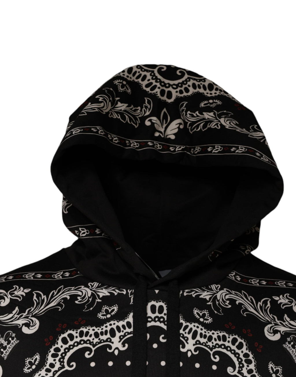 Black Bandana Print Crown Logo Cotton Hoodie Sweater