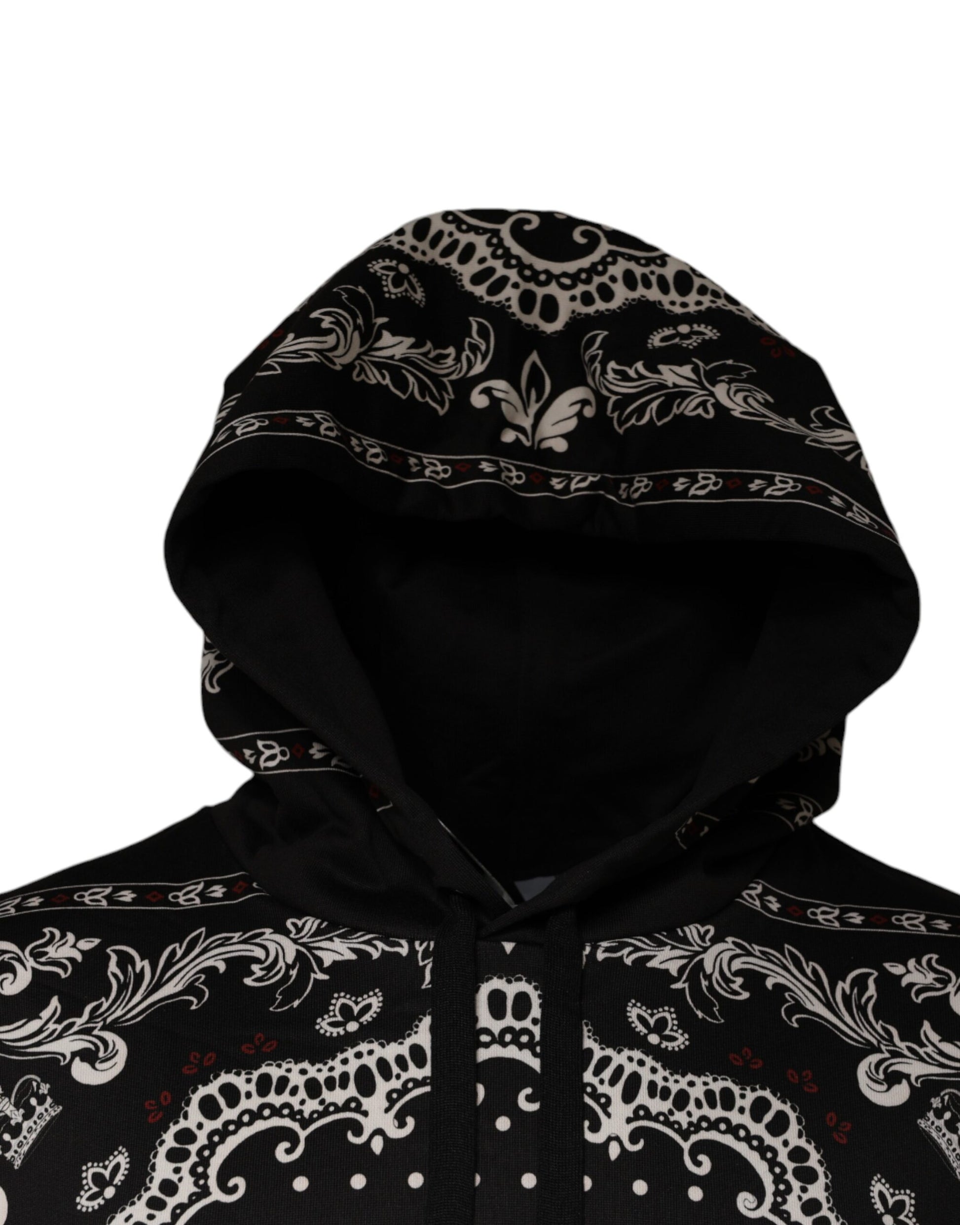 Black Bandana Print Crown Logo Cotton Hoodie Sweater