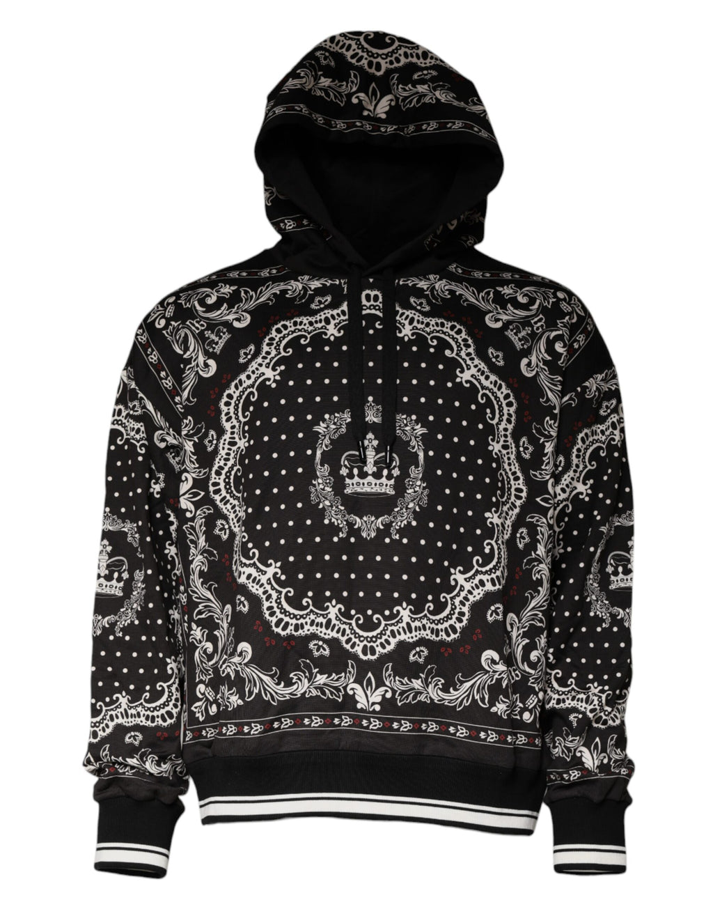 Black Bandana Print Crown Logo Cotton Hoodie Sweater