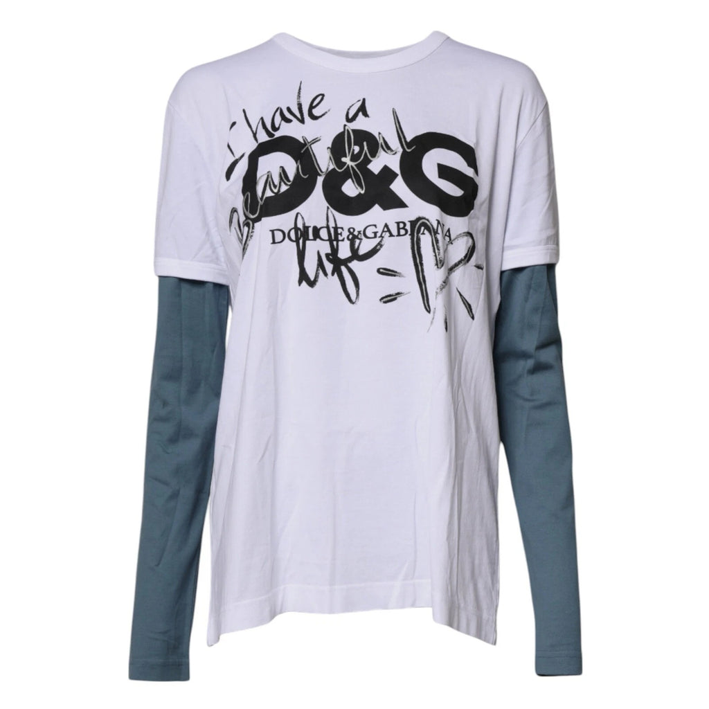 White Graphic Print Cotton Crew Neck T-shirt