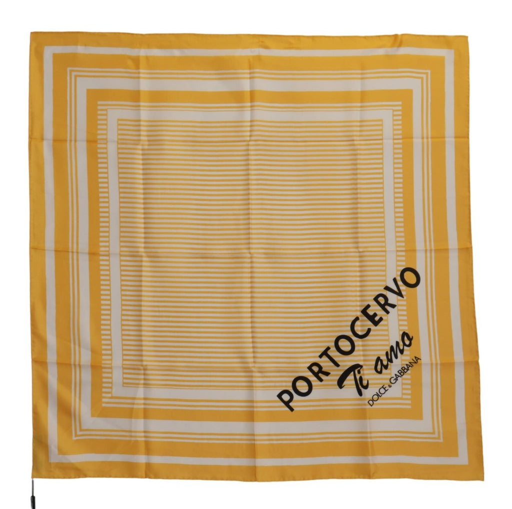 Yellow White Silk Striped Square Wrap Scarf
