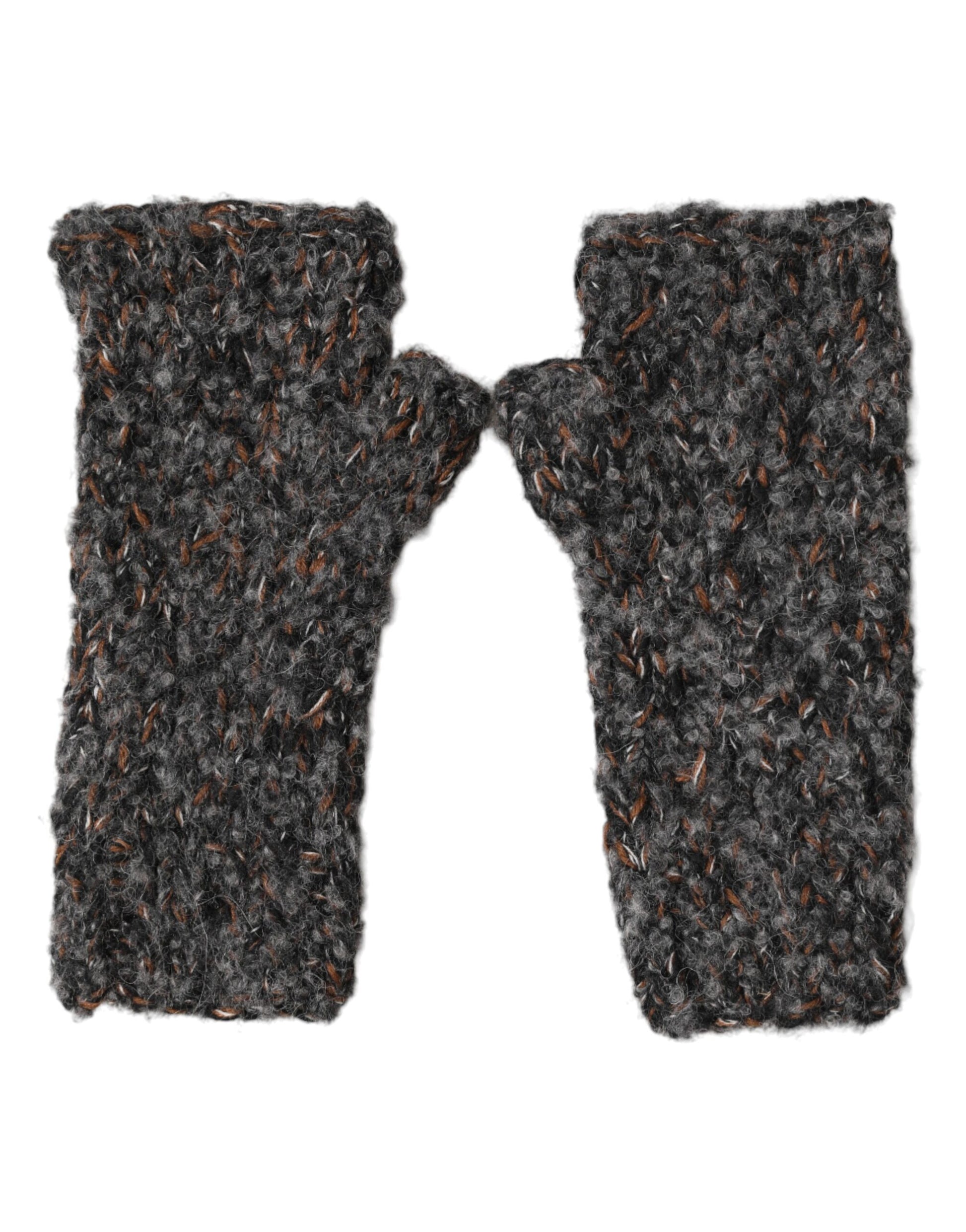Gray Virgin Wool Knitted Fingerless Men Gloves