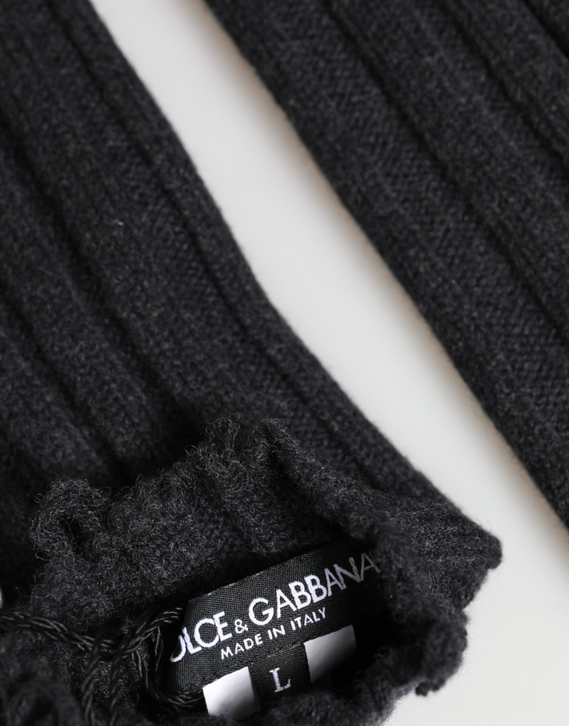 Black Virgin Wool Knitted Fingerless Gloves