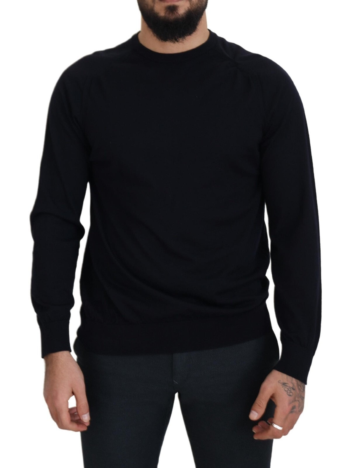 Black Wool Crewneck Pullover Sweatshirt Sweater
