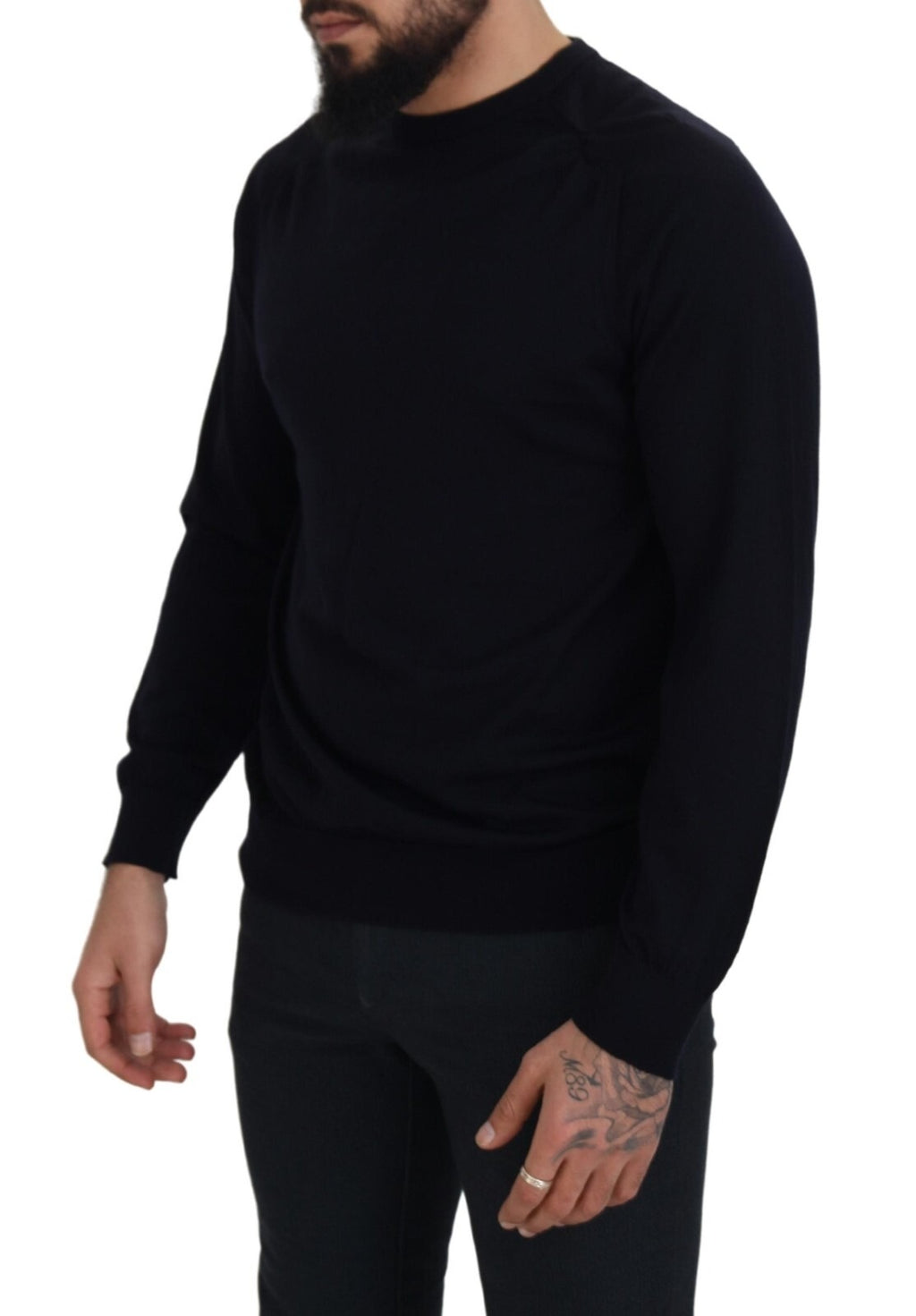 Black Wool Crewneck Pullover Sweatshirt Sweater