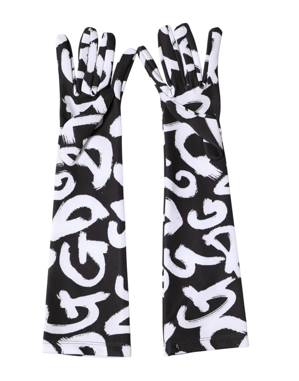 Black White DG Logo Elbow Length Mitten Gloves