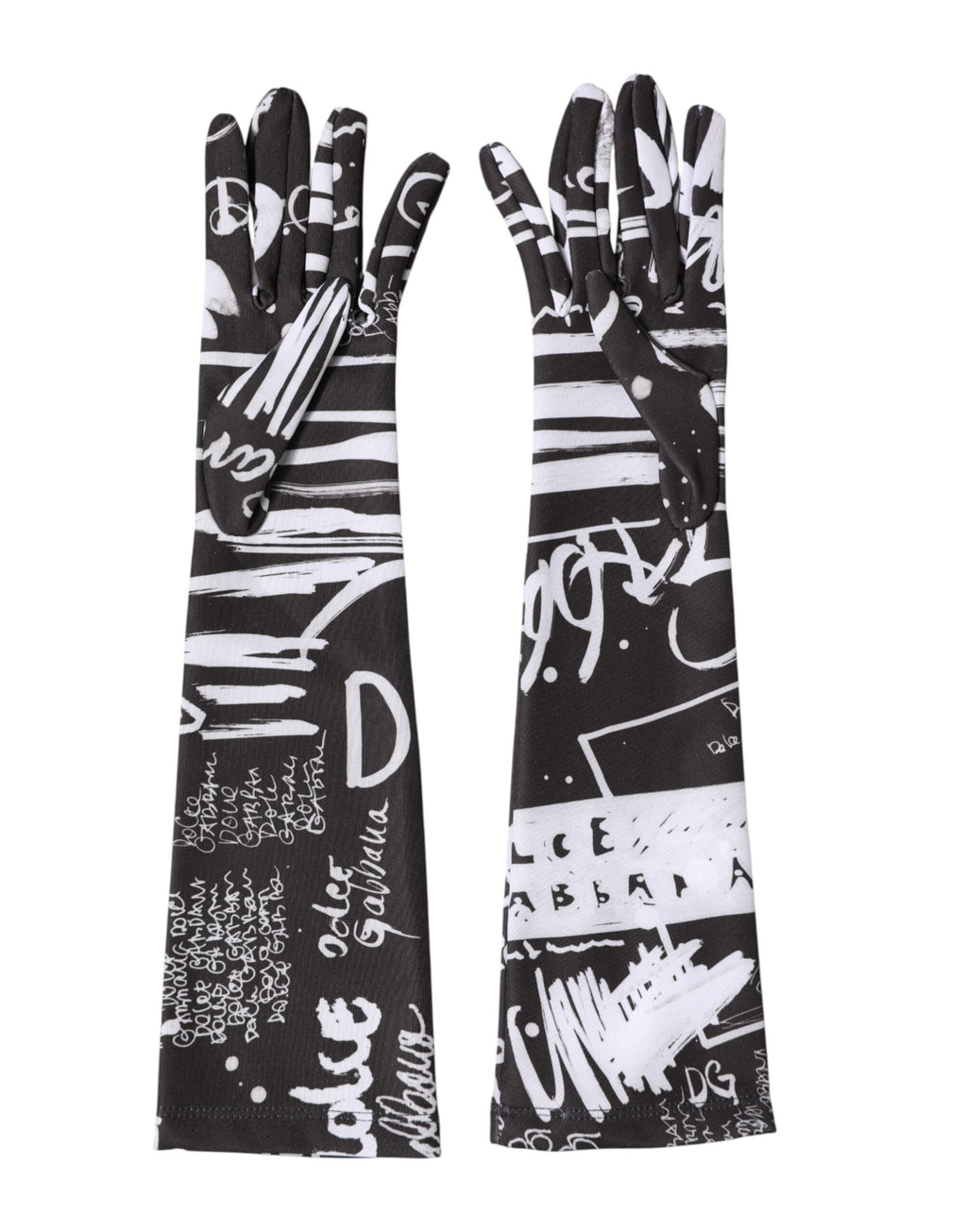 Black White DG Logo Elbow Length Mitten Gloves