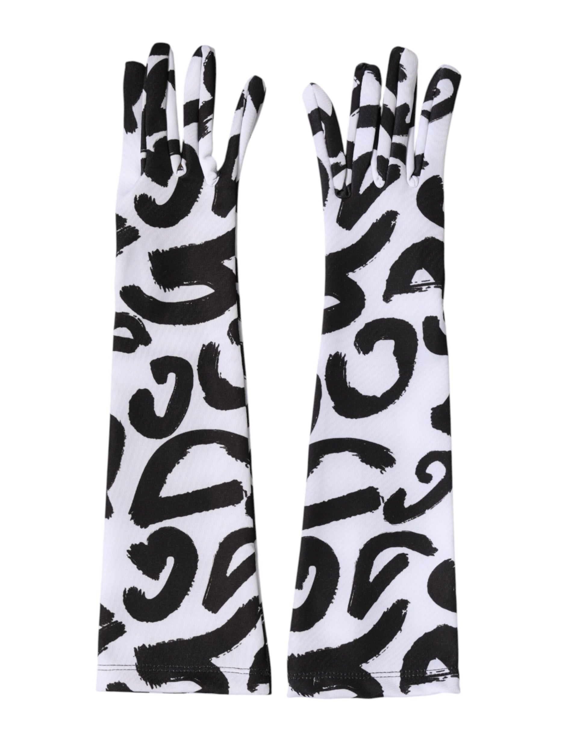 Black White DG Logo Elbow Length Mitten Gloves