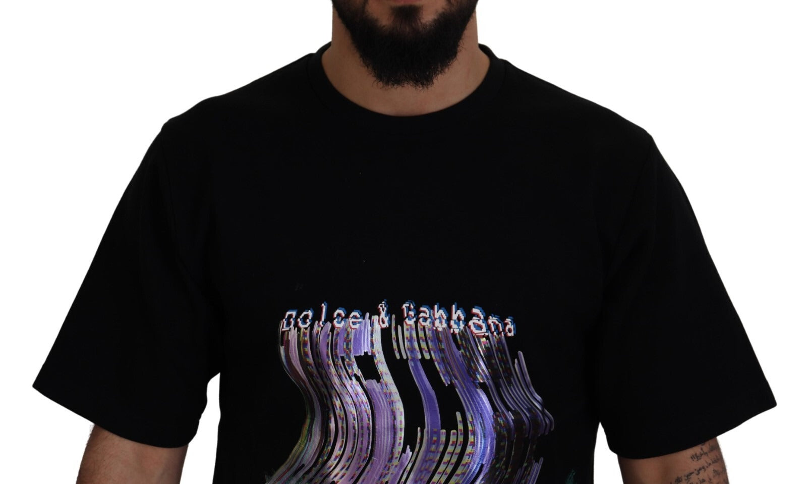 Cotton Black Printed Crewneck Tee T-shirt