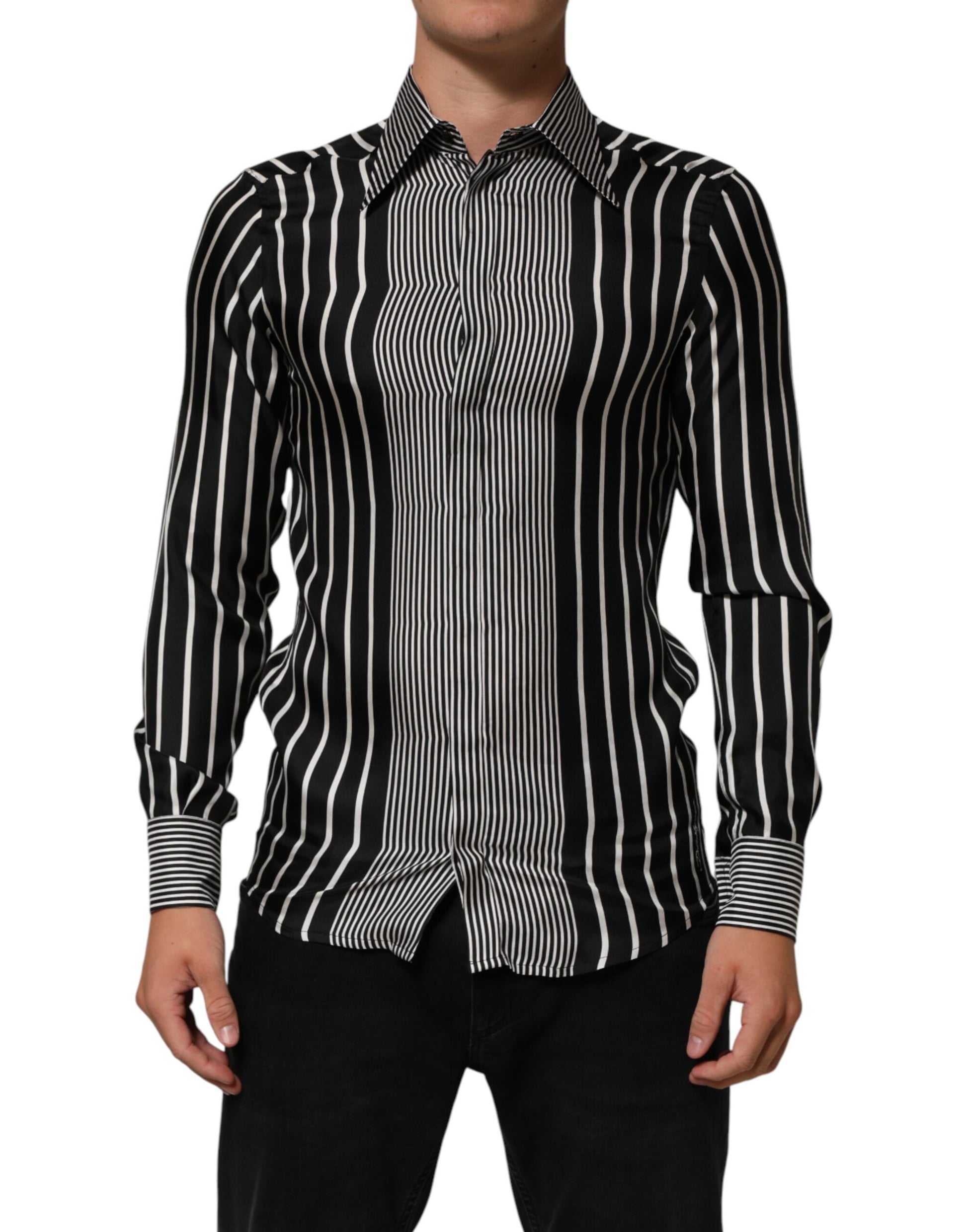 Black White Stripes Men MARTINI Dress Shirt