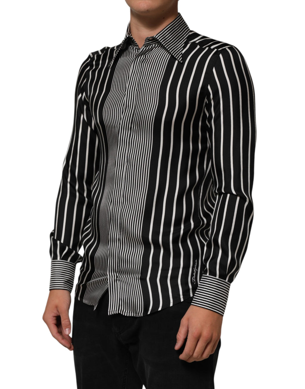 Black White Stripes Men MARTINI Dress Shirt