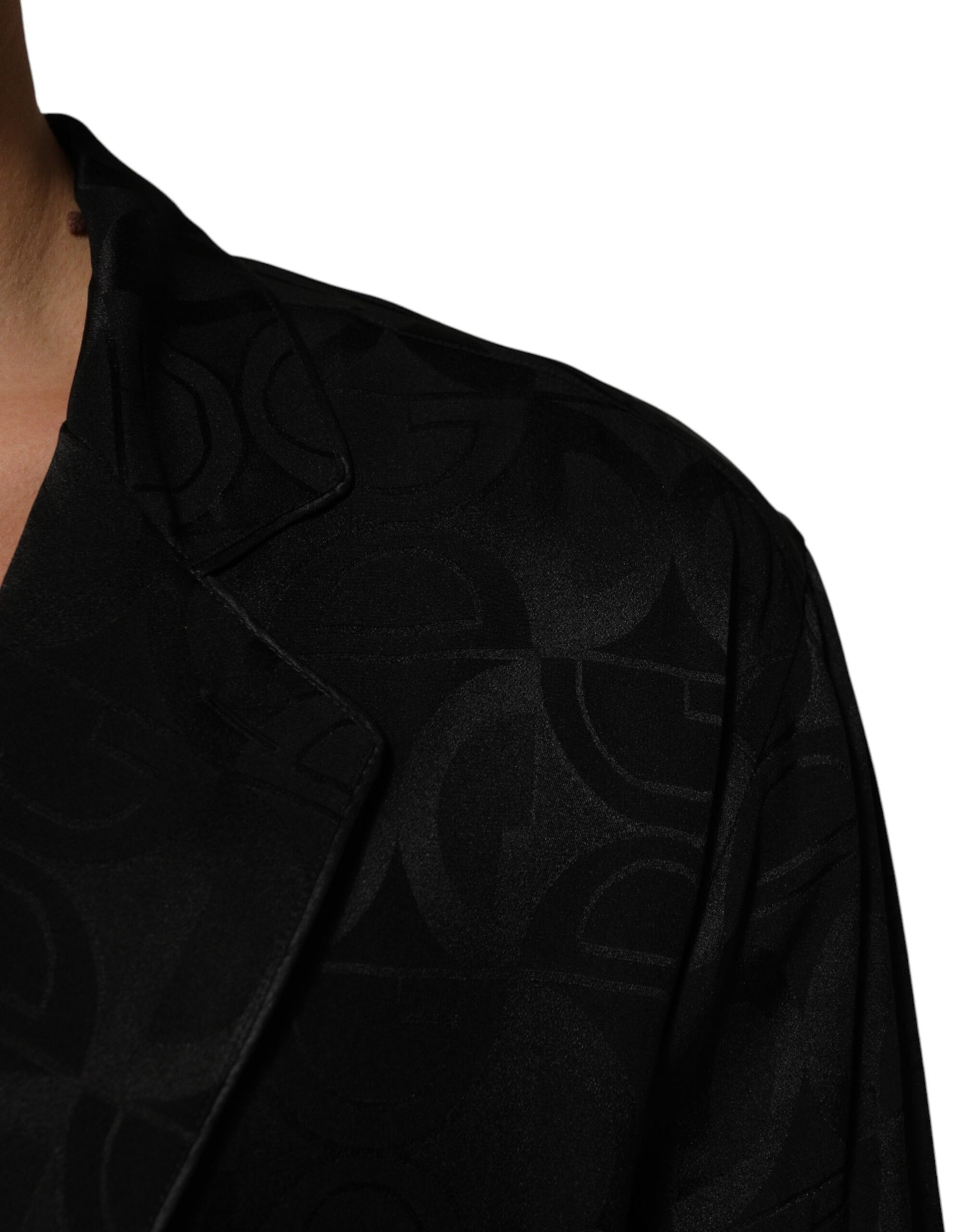 Black DG Logo Silk Men Long Sleeves Shirt