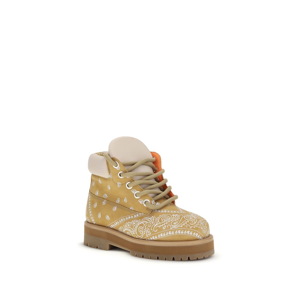 Beige Calf Leather Bos Taurus Lace-Up Boots